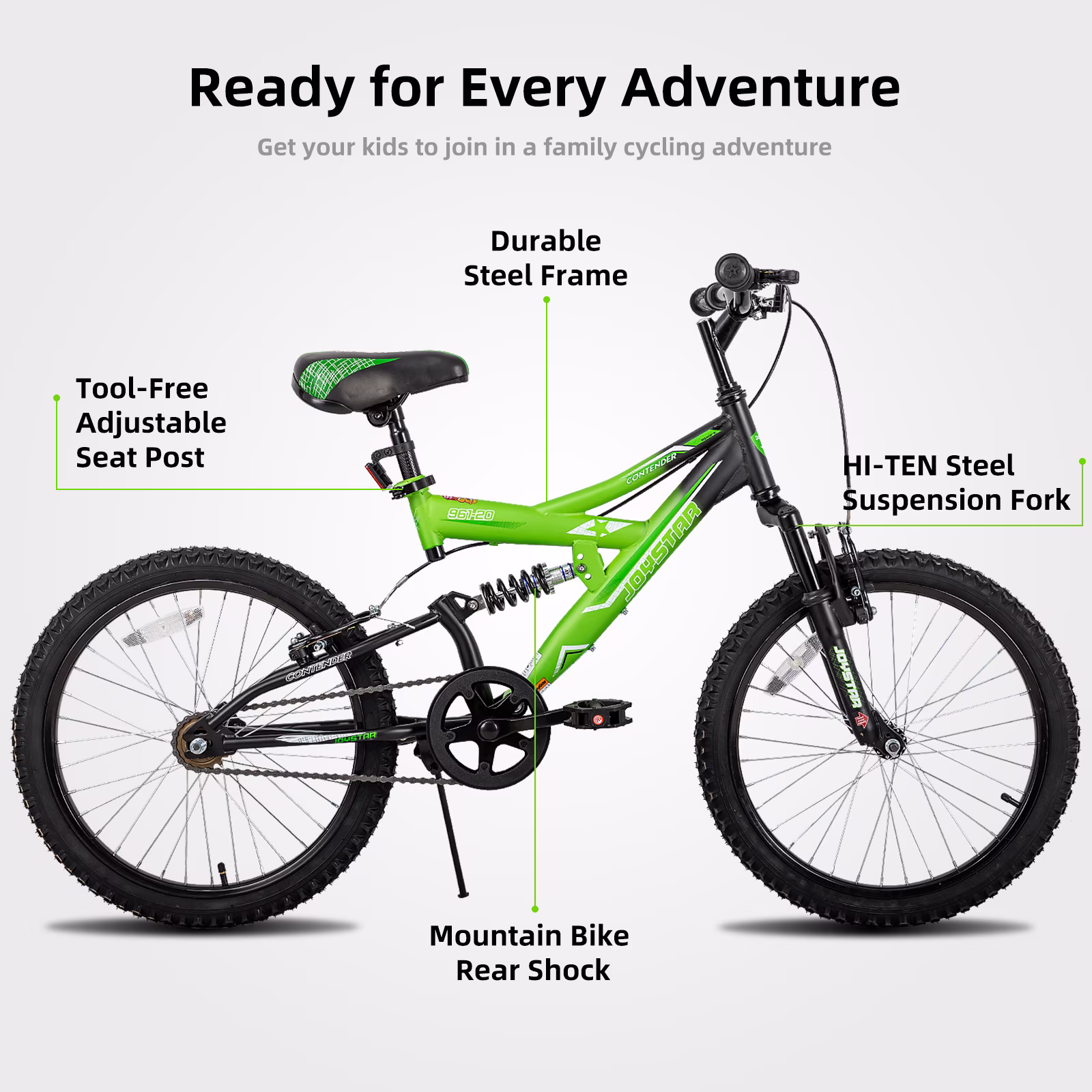 JOYSTAR Contender 20 inch Kids Bike for 7-13 Years Boys & Girls, Full Dual-Suspension Frame, Green - Image 5
