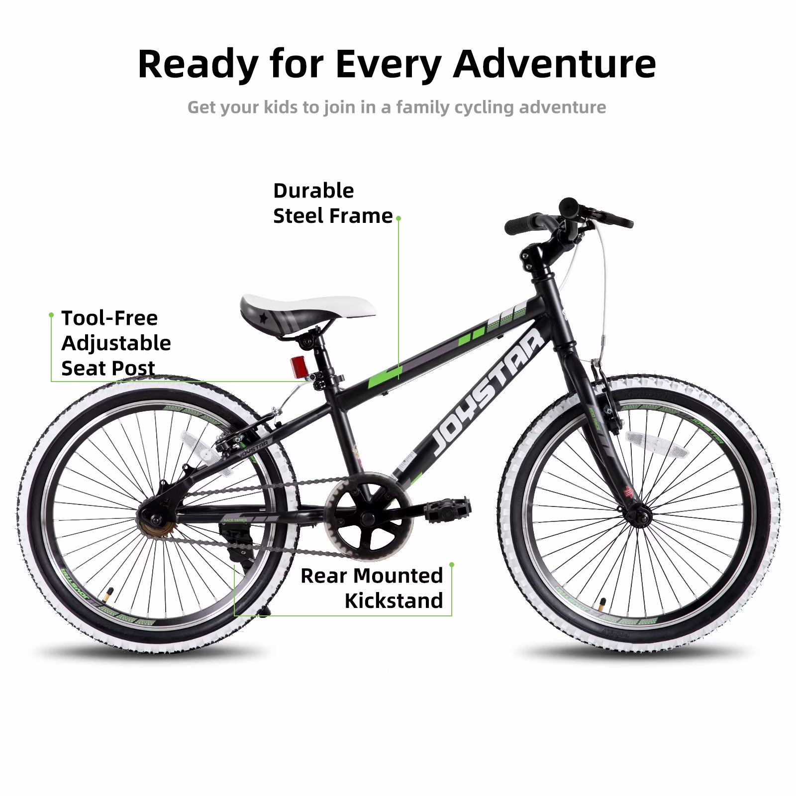 JOYSTAR Lubbock 20-Inch Hardtail Mountain Bike for Kids Ages 6-10, Black - Image 2