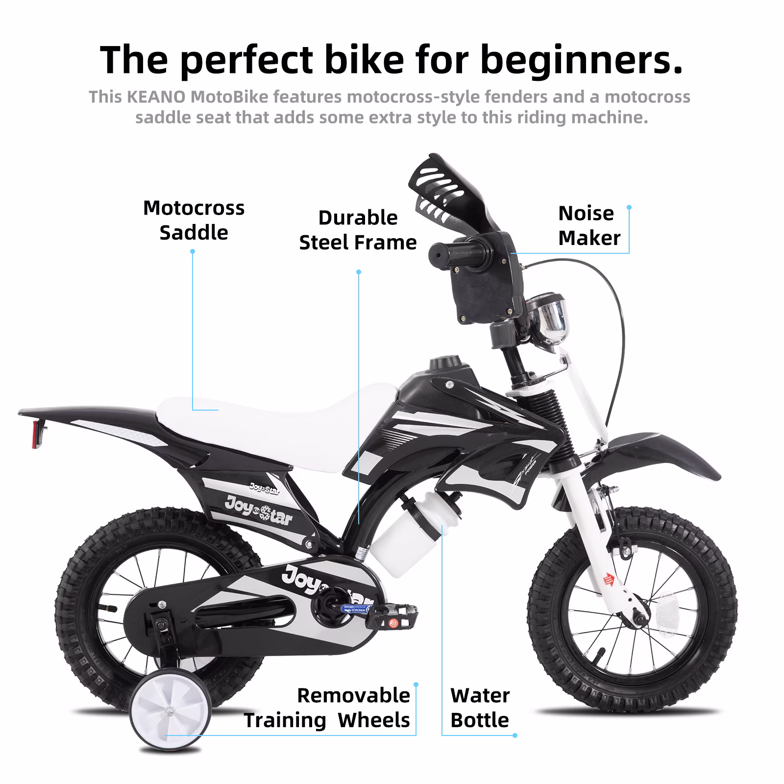 JOYSTAR Motocross Style Kids Bike for Boys Girls Ages 2-4 Years, 12 Inch Children Bicycles Black - Image 2