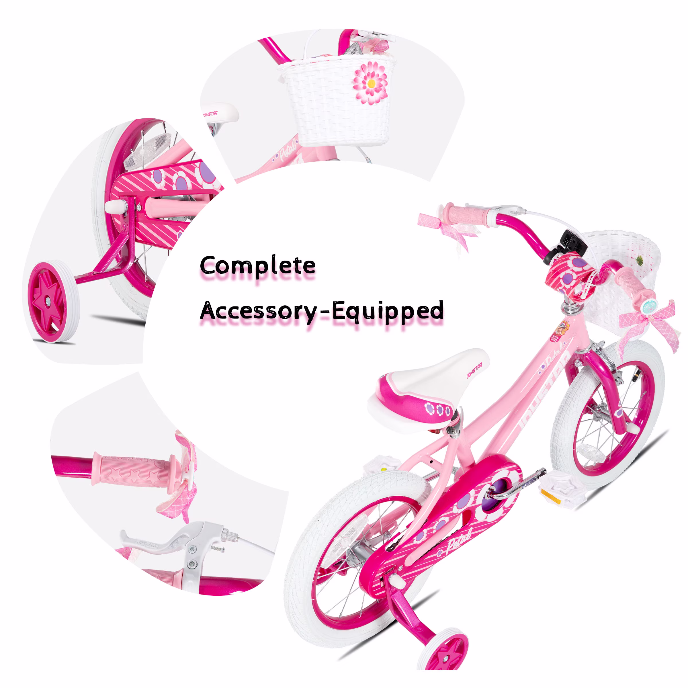JOYSTAR Petal 14" Girls Bike with Doll Carrier Basket Kids Bicycle for Ages 3-5 Years, Pink - Image 2