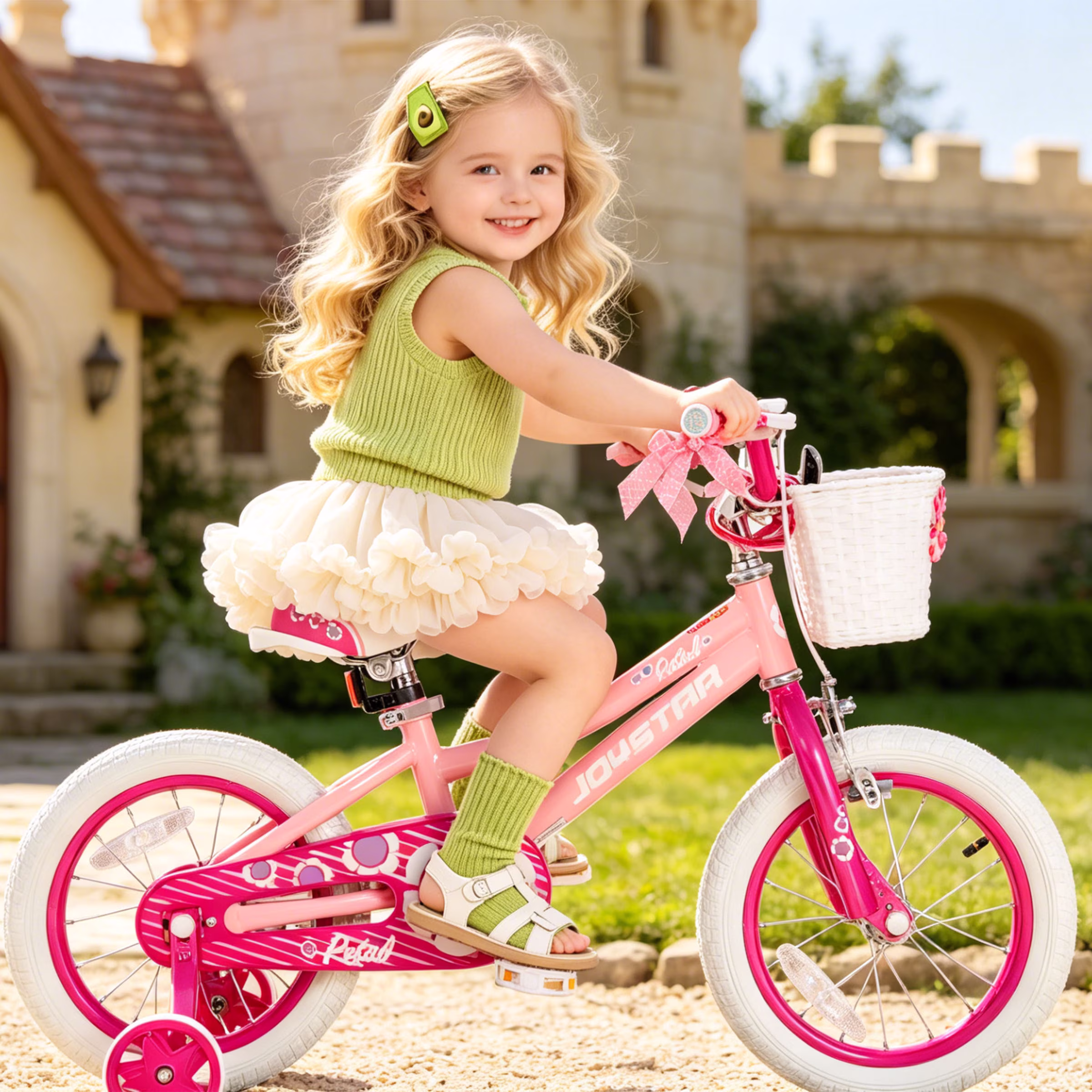 JOYSTAR Petal 14" Girls Bike with Doll Carrier Basket Kids Bicycle for Ages 3-5 Years, Pink - Image 4