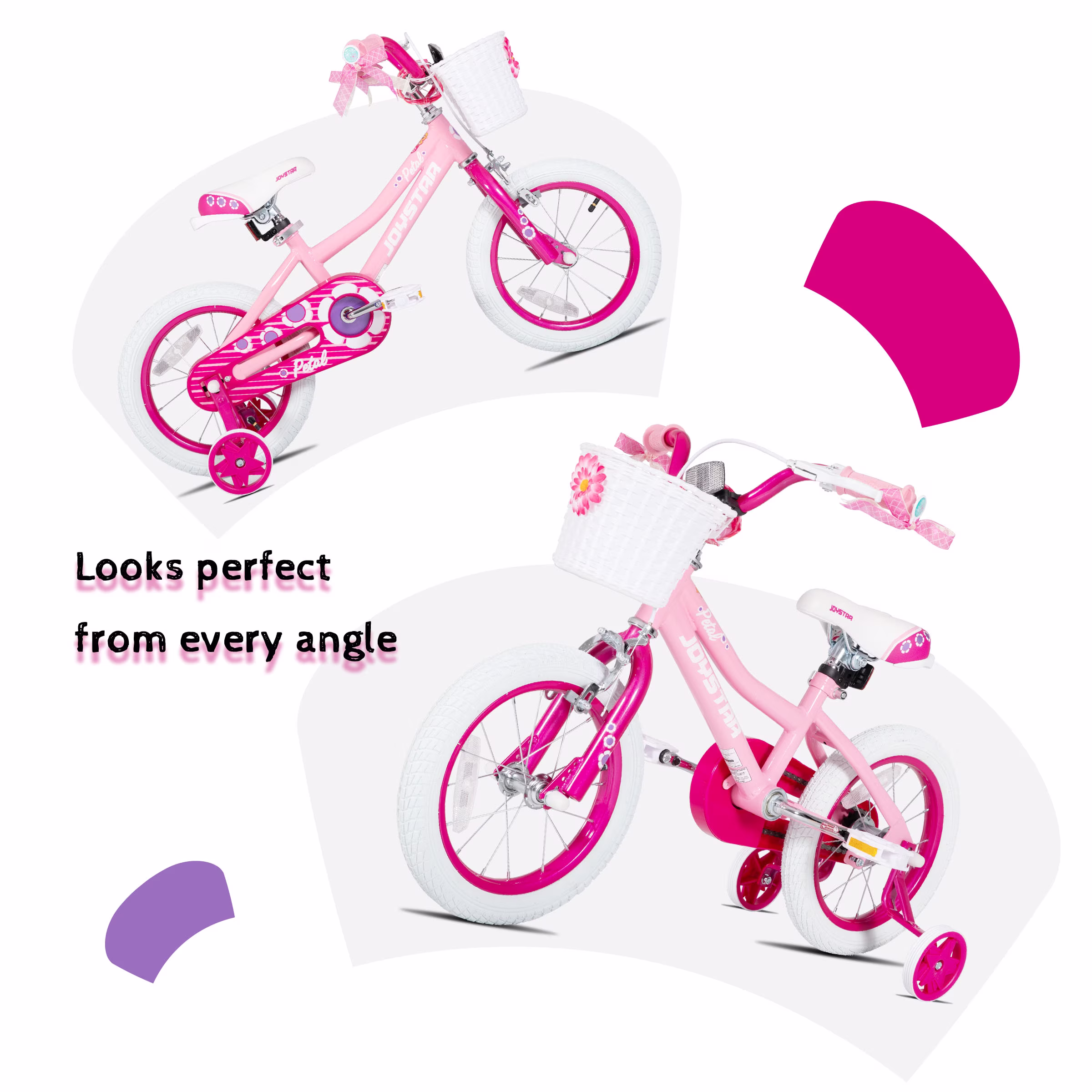 JOYSTAR Petal 14" Girls Bike with Doll Carrier Basket Kids Bicycle for Ages 3-5 Years, Pink - Image 5