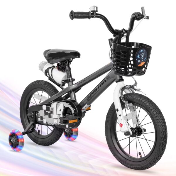 JOYSTAR Pluto Kids Bike with Training Wheels for 12 inch Bike, Gray