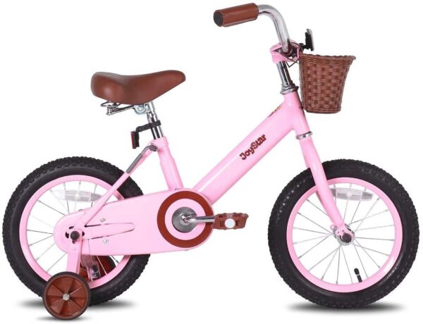 JOYSTAR Vintage Kids Bike with Basket & Training Wheels,12 14 16 20 24 Inch Kids Bike for 2-14 Years Old Girls & Boys, Pink