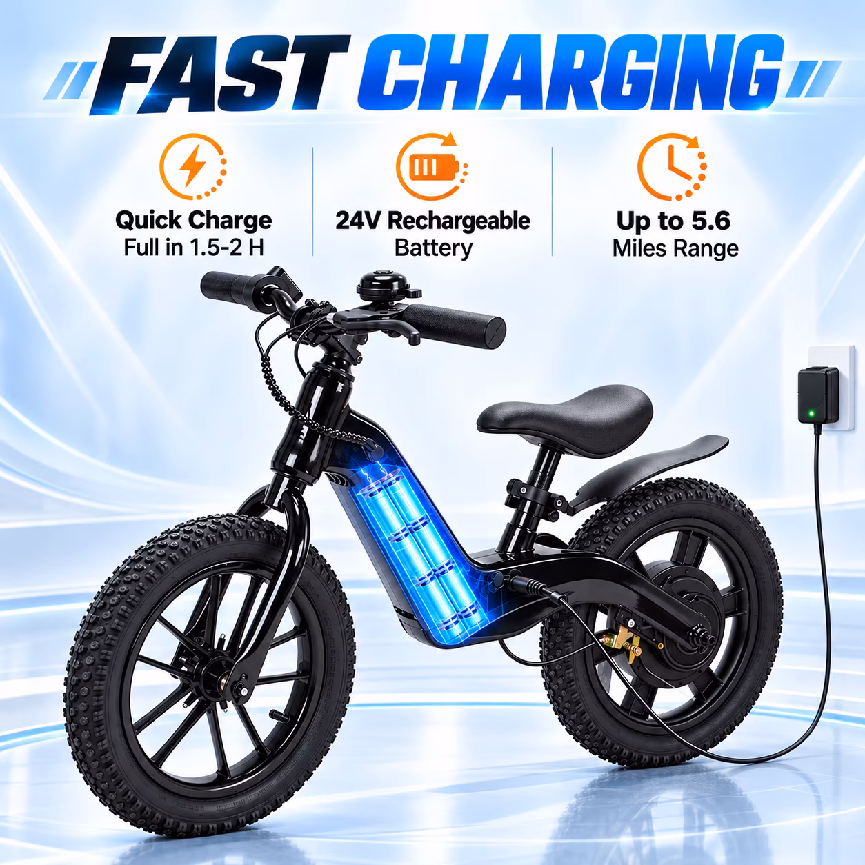 JoyStone 14Inch Electric Balance Bike for Kids, 270W Electric Bike with 3 Speed Modes Up to 9.3 MPH, Safe Kick-to-Start, LCD Display, LED Lights, Outdoor Ride on Toys for Boys, Black - Image 3