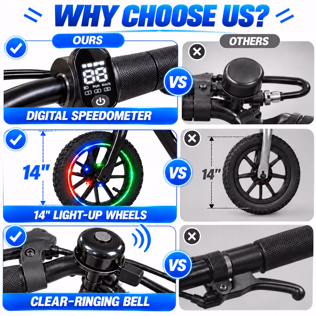 JoyStone 14Inch Electric Balance Bike for Kids, 270W Electric Bike with 3 Speed Modes Up to 9.3 MPH, Safe Kick-to-Start, LCD Display, LED Lights, Outdoor Ride on Toys for Boys, Black - Image 5
