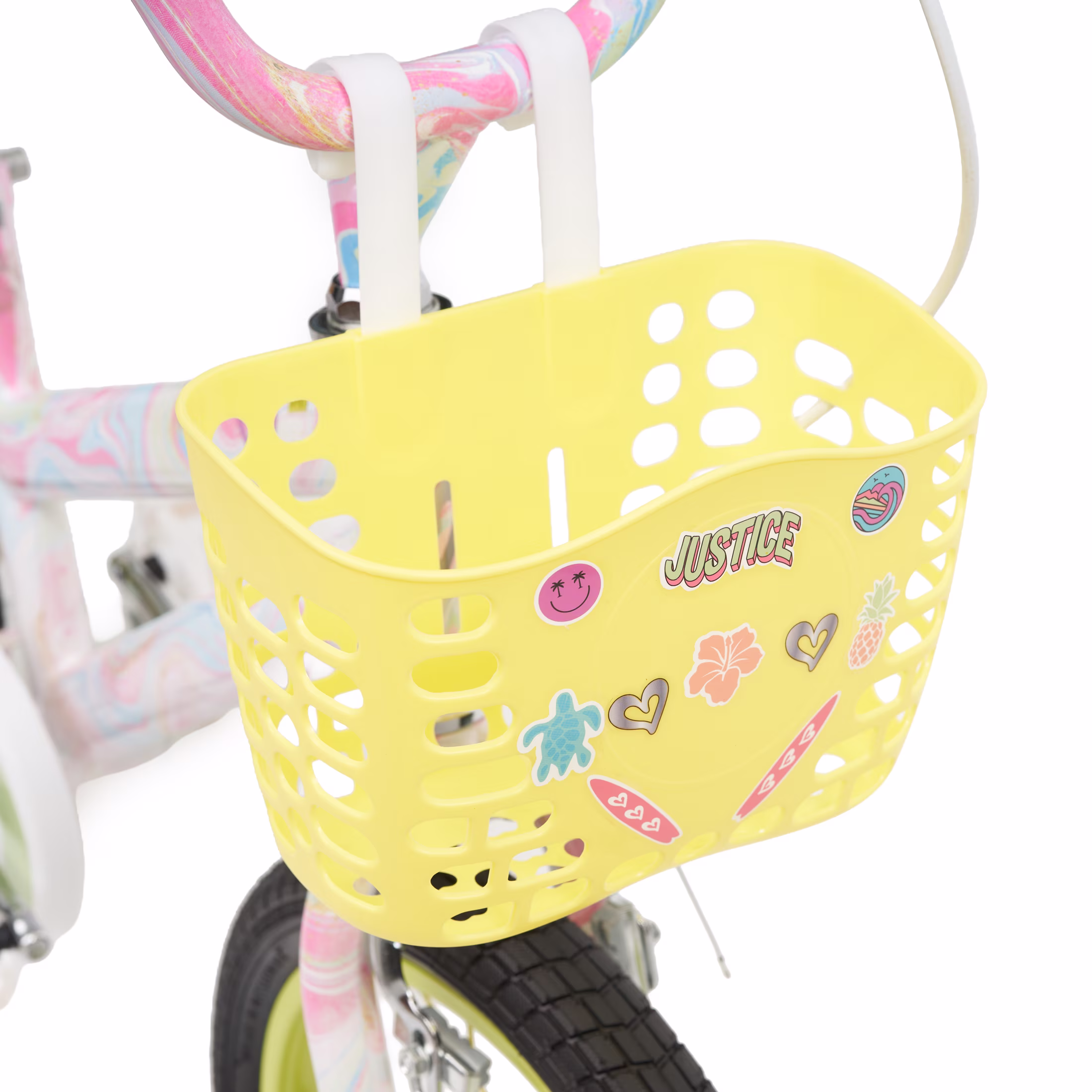 Justice Boardwalk Brights 16” Cotton Candy Swirl Bike with Basket, Charms & Optional Training Wheels - Image 2