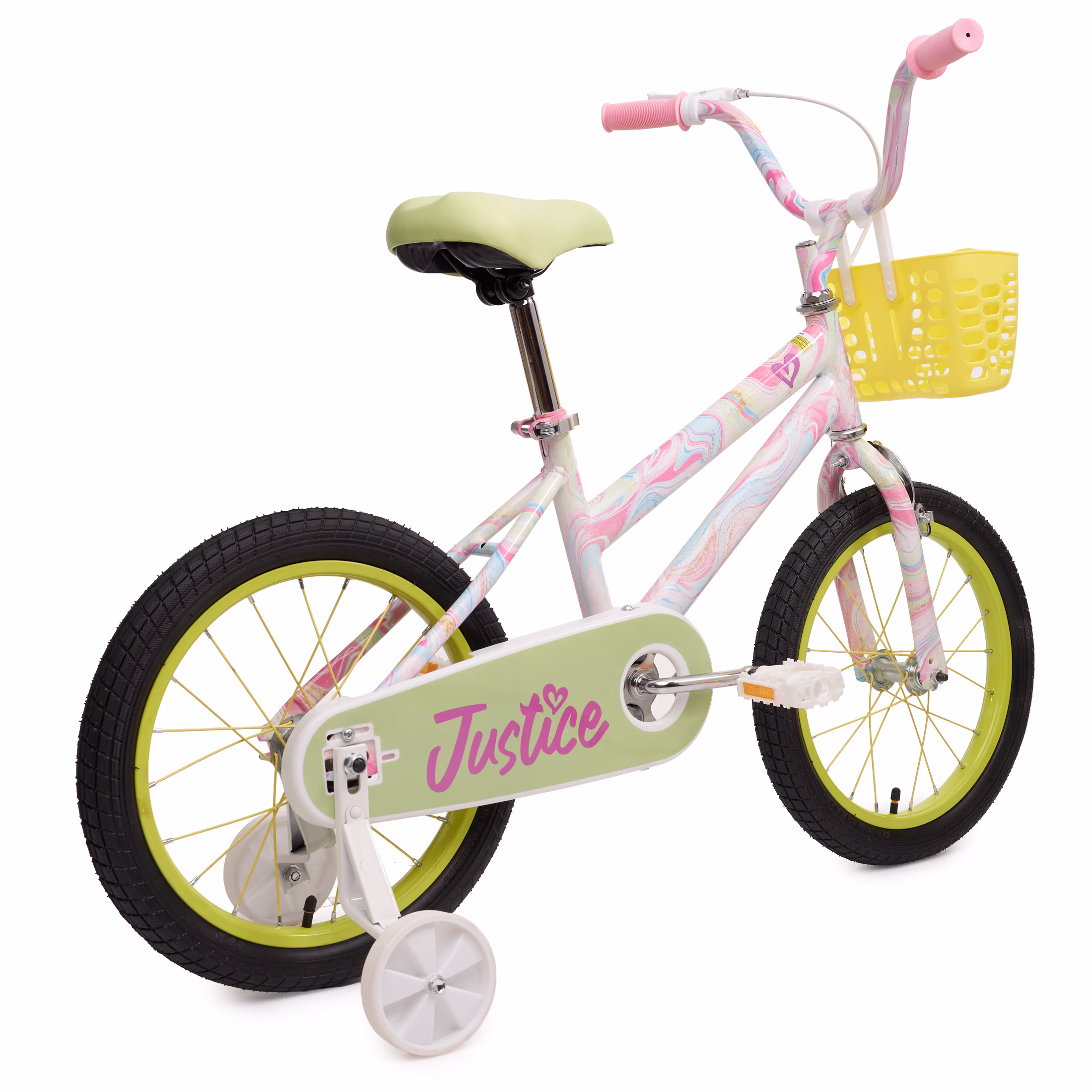 Justice Boardwalk Brights 16” Cotton Candy Swirl Bike with Basket, Charms & Optional Training Wheels - Image 4
