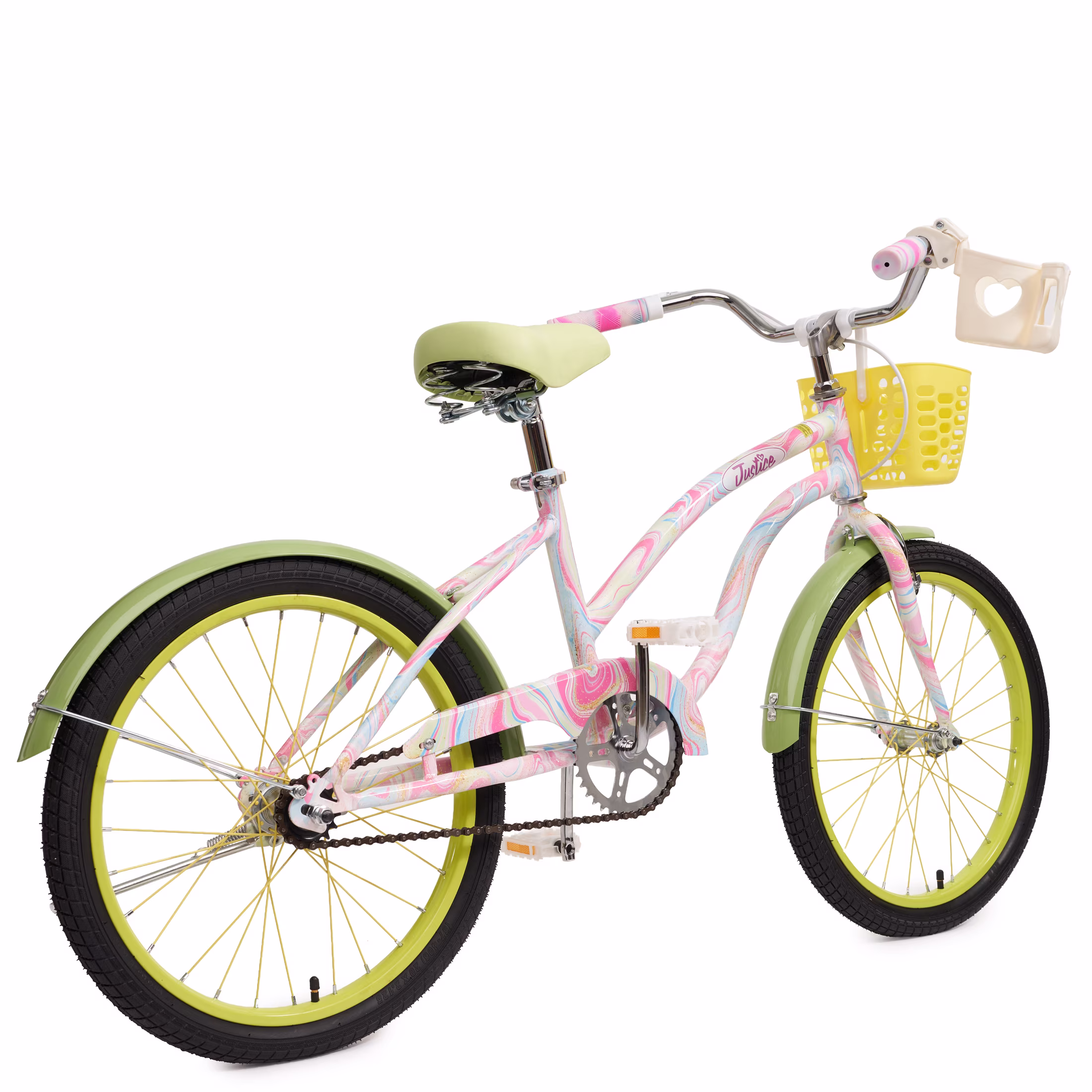 Justice Boardwalk Brights 20” Cotton Candy Swirl Cruiser Bike with Basket, Charms & Phone/Bottle Holder - Image 5
