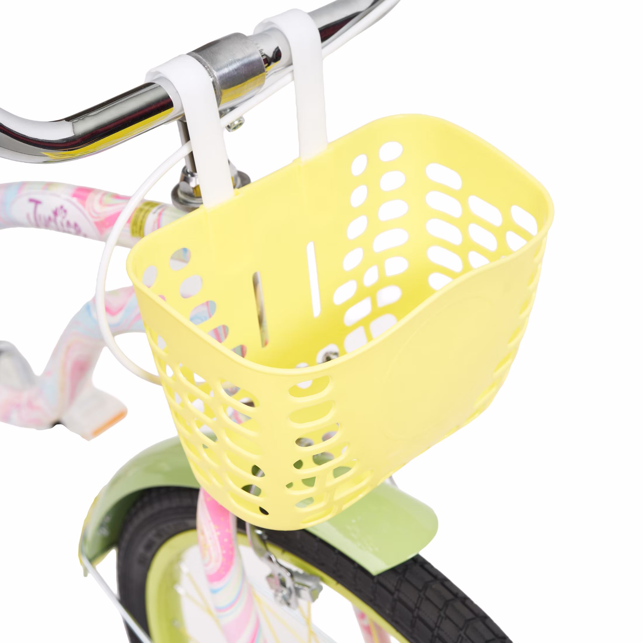 Justice Boardwalk Brights 20” Cotton Candy Swirl Cruiser Bike with Basket, Charms & Phone/Bottle Holder - Image 2