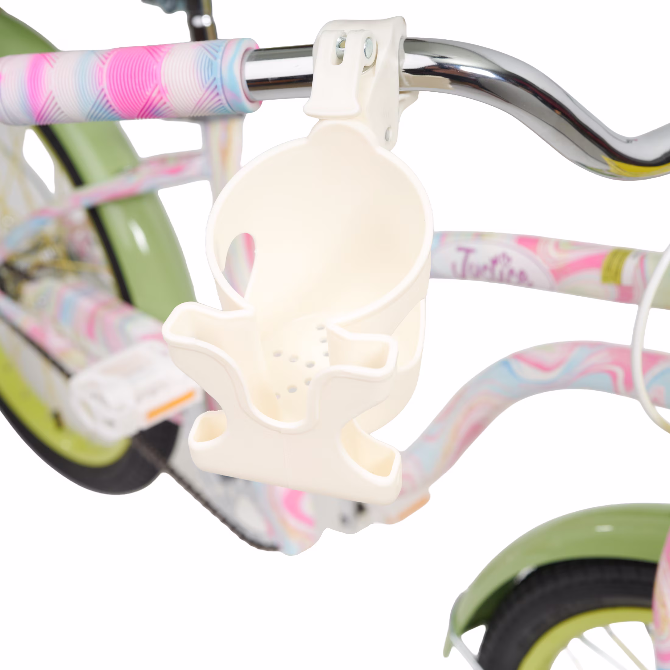 Justice Boardwalk Brights 20” Cotton Candy Swirl Cruiser Bike with Basket, Charms & Phone/Bottle Holder - Image 4