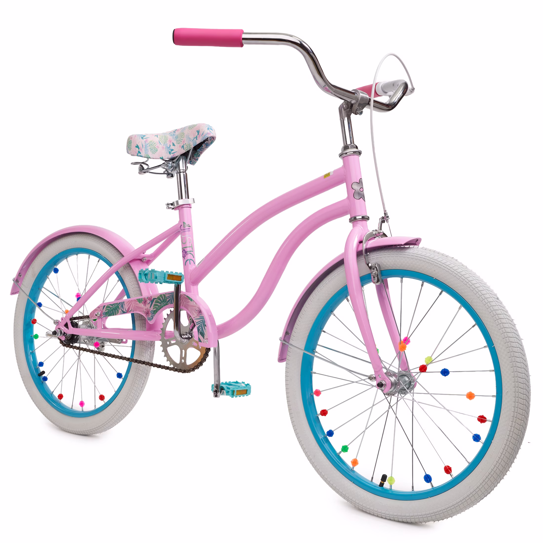 Justice Coastline Classics 20” Pink Cruiser Kids’ Bike with Spoke Charms & Bike Pouch - Image 3