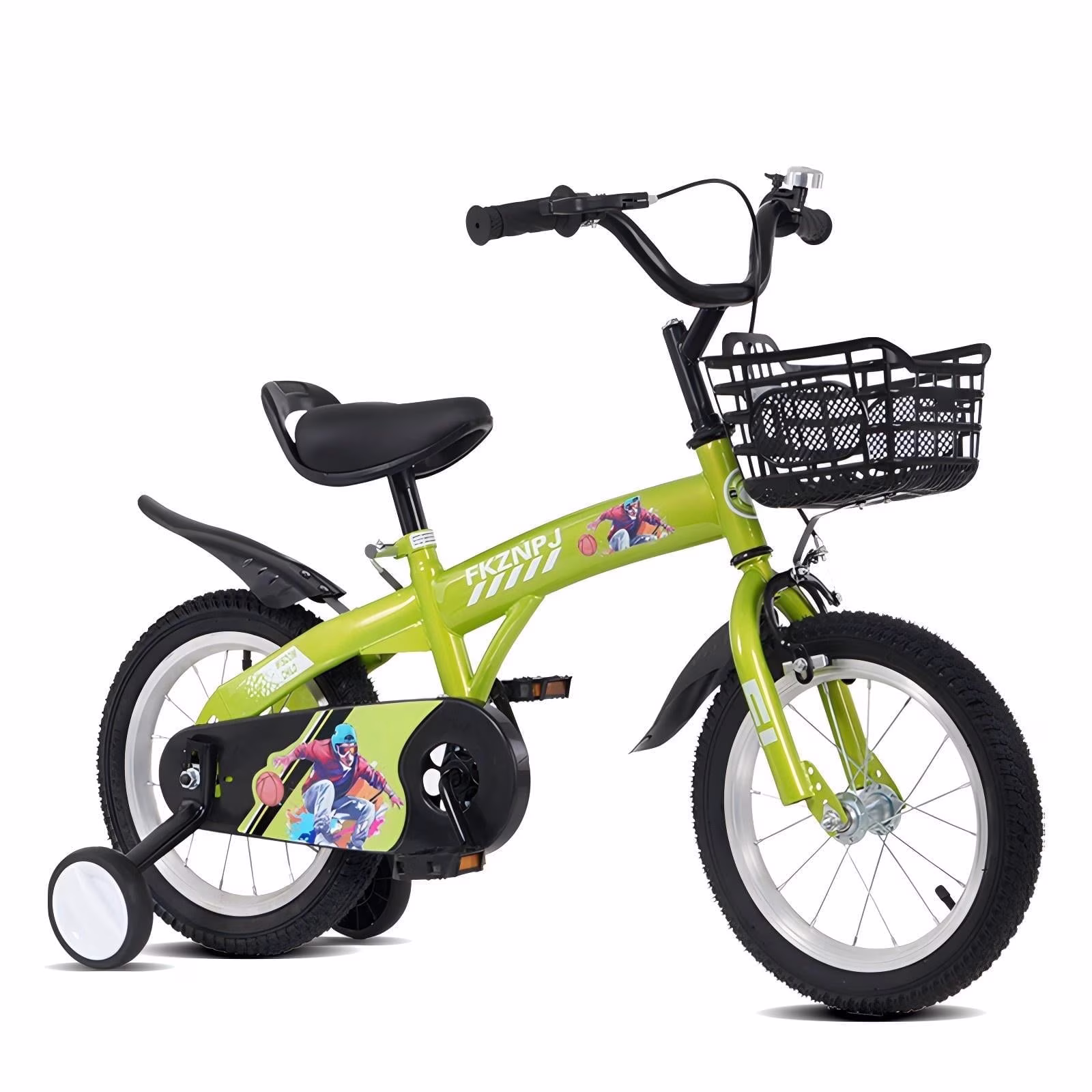 Juuar 16" Kids Bike with Training Wheels & Basket, Comfort Steel Frame Children Bicycle for Boys Girls Aged 4-7 Years, Green
