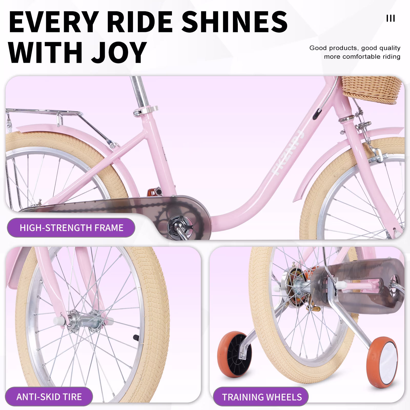 Juuar 16" Kids Bike with Training Wheels & Detachable Basket, Single Speed Steel Frame Children Bicycle for Girls Age 4-7 Years, Pink - Image 3