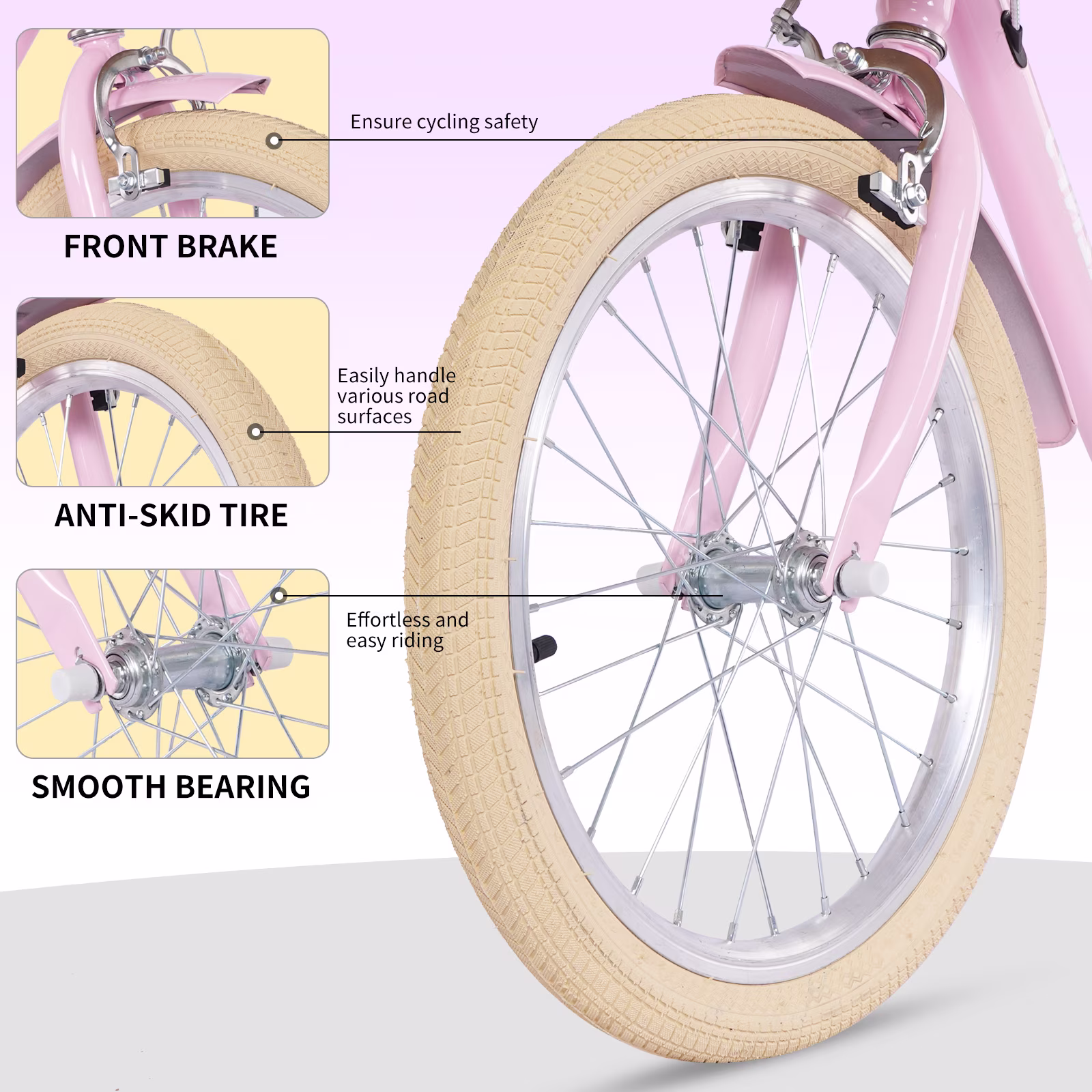 Juuar 16" Kids Bike with Training Wheels & Detachable Basket, Single Speed Steel Frame Children Bicycle for Girls Age 4-7 Years, Pink - Image 4