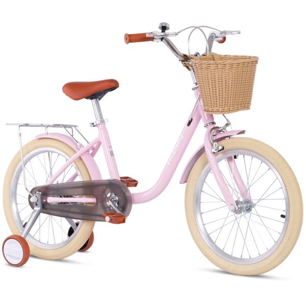 Juuar 16" Kids Bike with Training Wheels & Detachable Basket, Single Speed Steel Frame Children Bicycle for Girls Age 4-7 Years, Pink