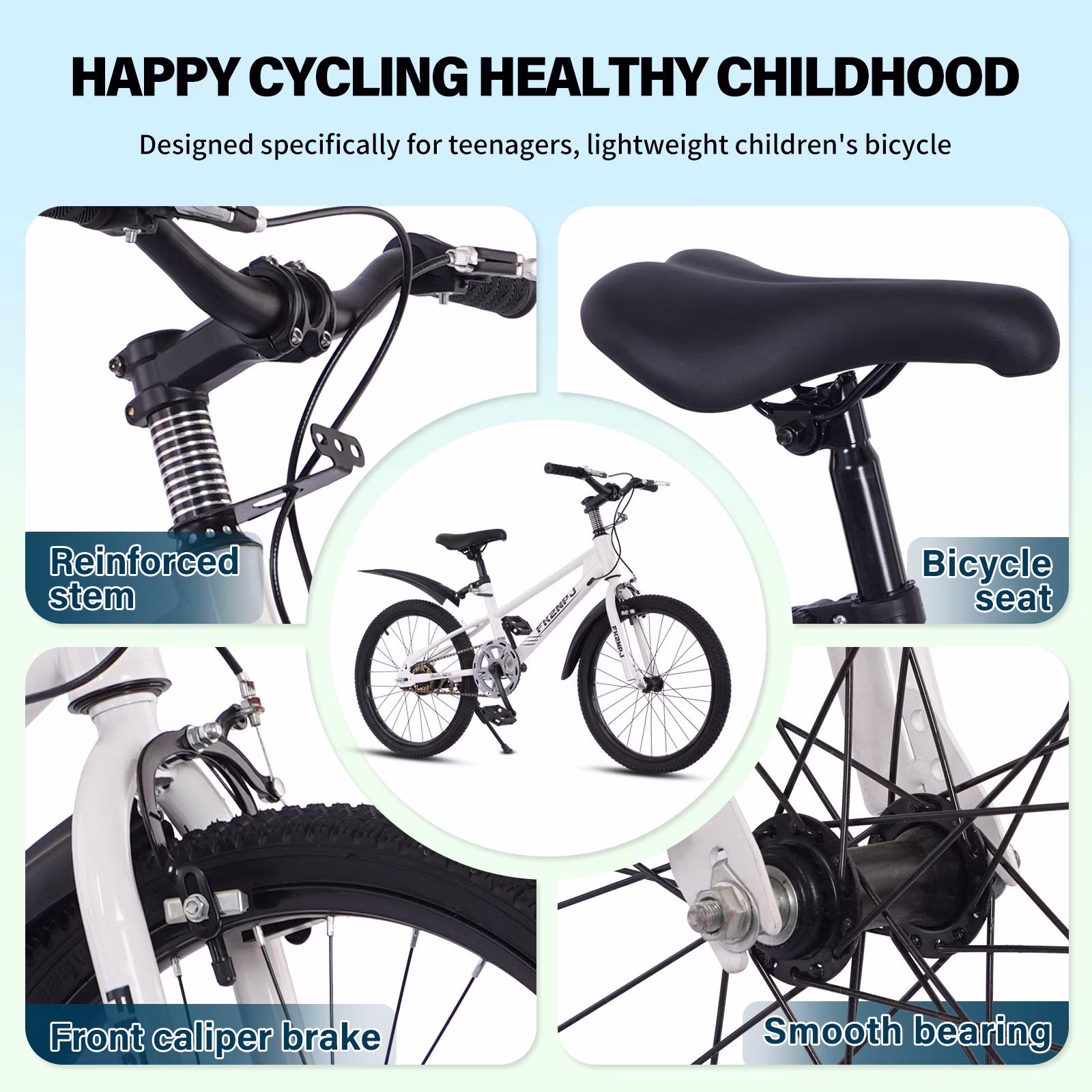 Juuar 20" Kids Bike for Boys Girls Age 6-10 Years, Single Speed Steel Frame Children Bike Bicycle with Caliper Brake, White - Image 3