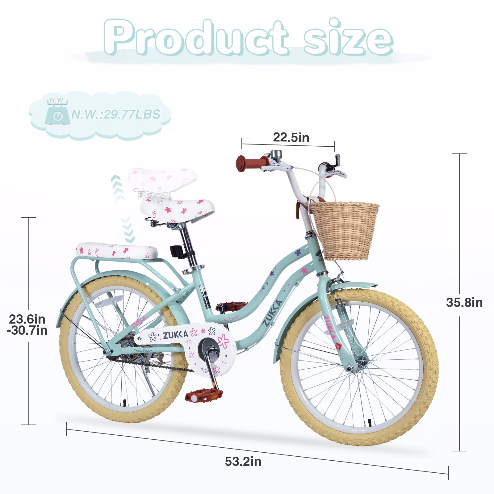 Juuar 20" Kids Bike with Basket, Single Speed Children Bicycle, Cute Girls Bike Birthday Gifts for 7+ Years Old, Green - Image 2