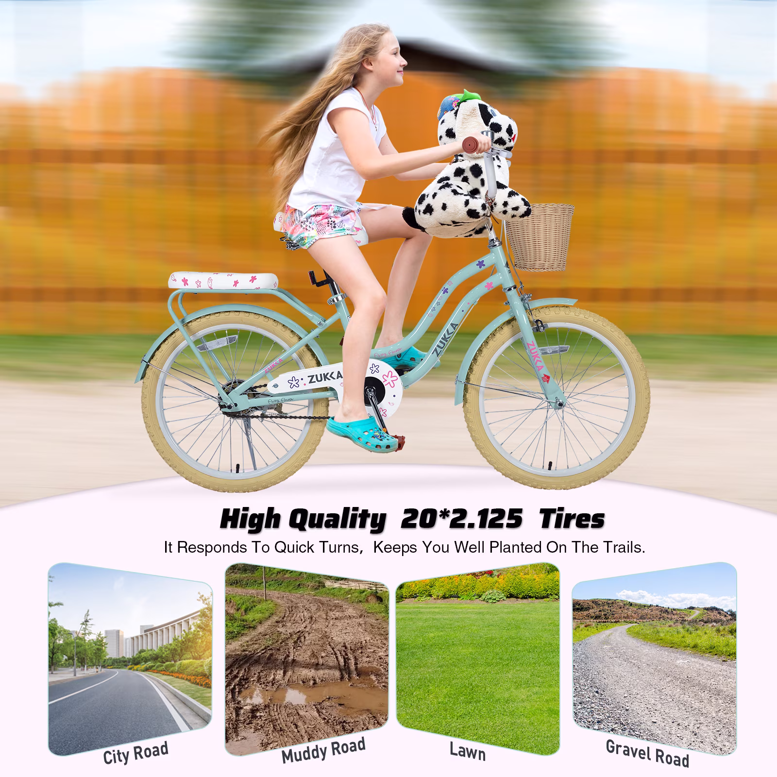 Juuar 20" Kids Bike with Basket, Single Speed Children Bicycle, Cute Girls Bike Birthday Gifts for 7+ Years Old, Green - Image 4