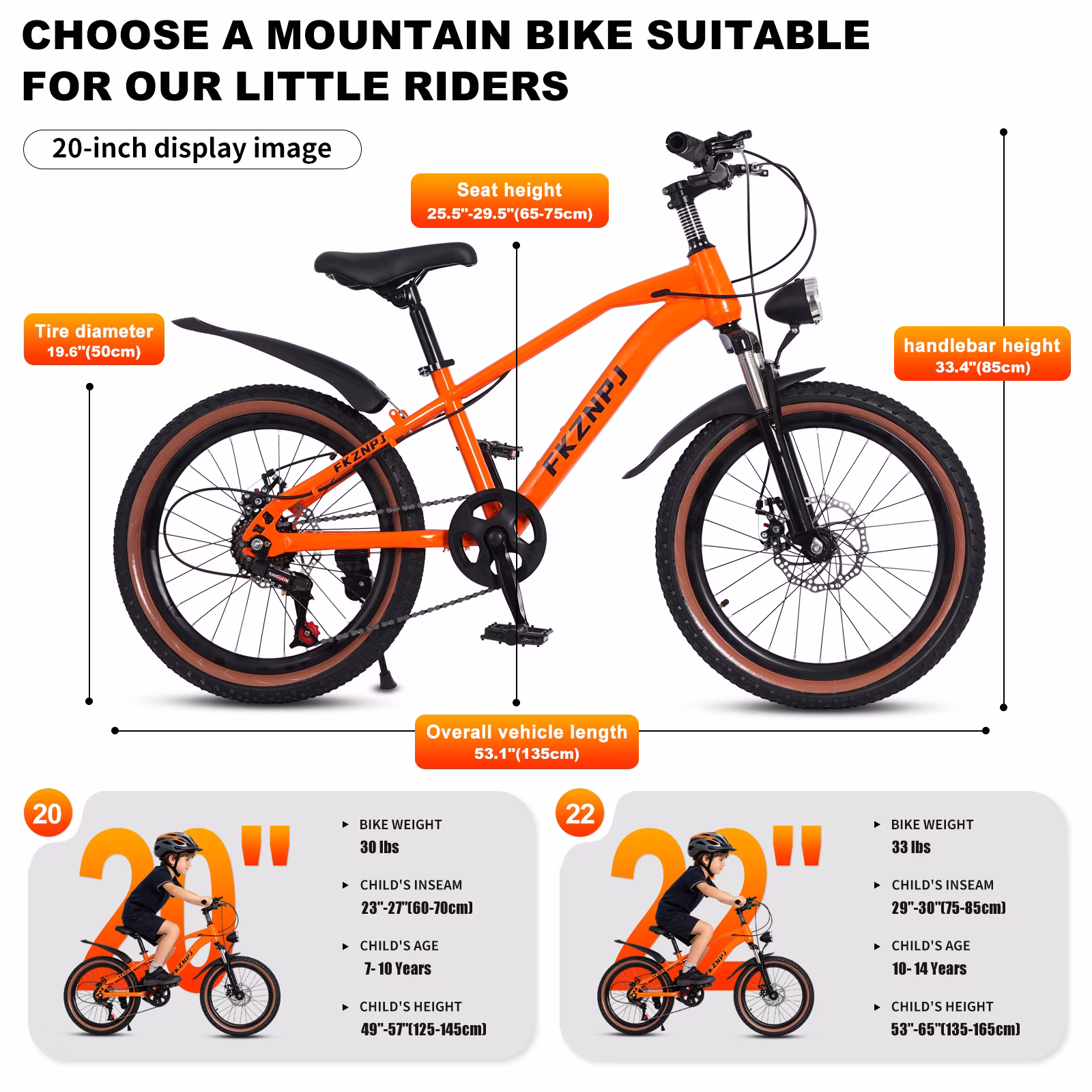 Juuar 20" Mountain Bike for Kids Age 7-10 Years, 7 Speed Disc Brake MTB Bike, Comfort Steel Frame Children Bicycle with Headlight, Orange - Image 5
