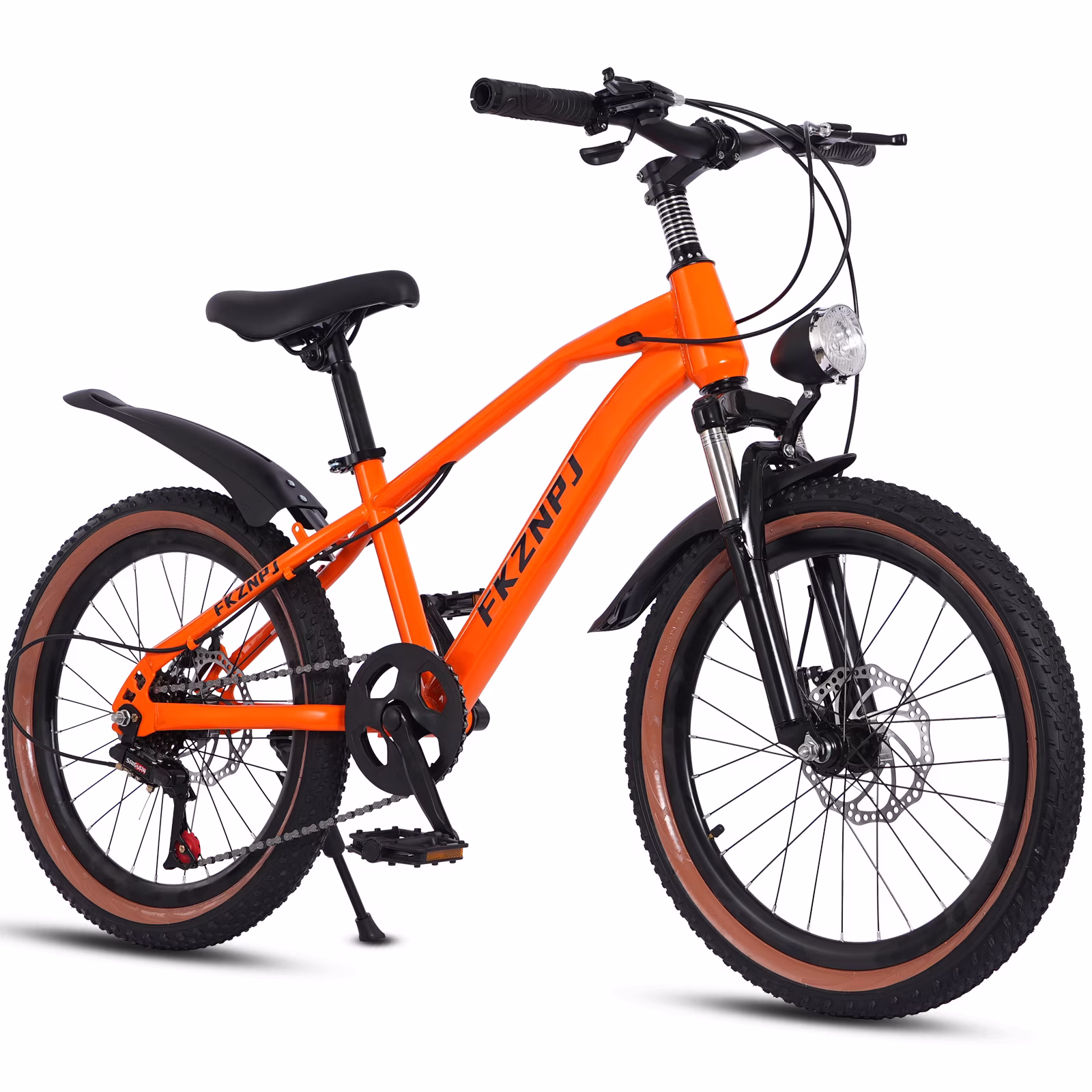 Juuar 20" Mountain Bike for Kids Age 7-10 Years, 7 Speed Disc Brake MTB Bike, Comfort Steel Frame Children Bicycle with Headlight, Orange