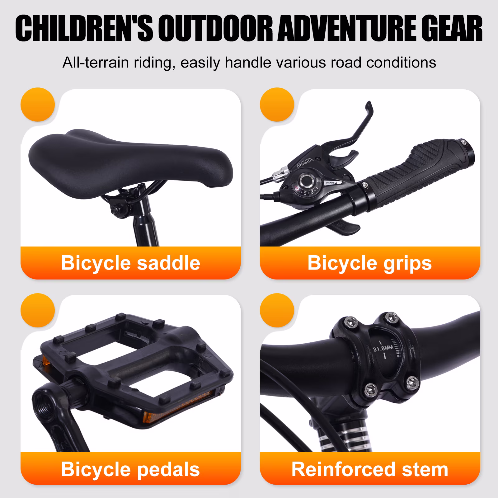 Juuar 20" Mountain Bike for Kids Age 7-10 Years, 7 Speed Disc Brake MTB Bike, Comfort Steel Frame Children Bicycle with Headlight, Orange - Image 2