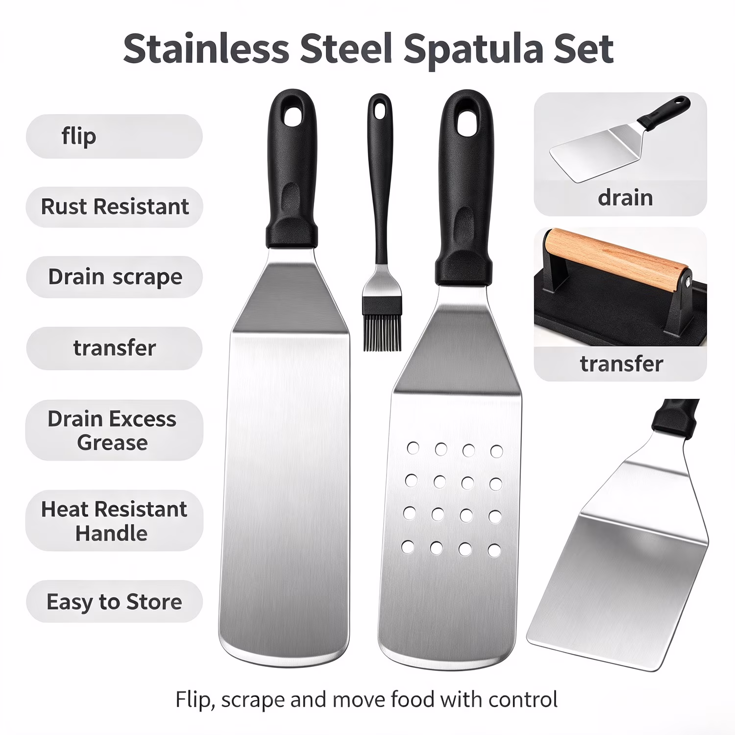 KAIFENG 18 Pcs Stainless Steel Griddle Accessories Kit Flat Top Grill Tool Set Compatible with Portable Storage Carry Bag - Image 3