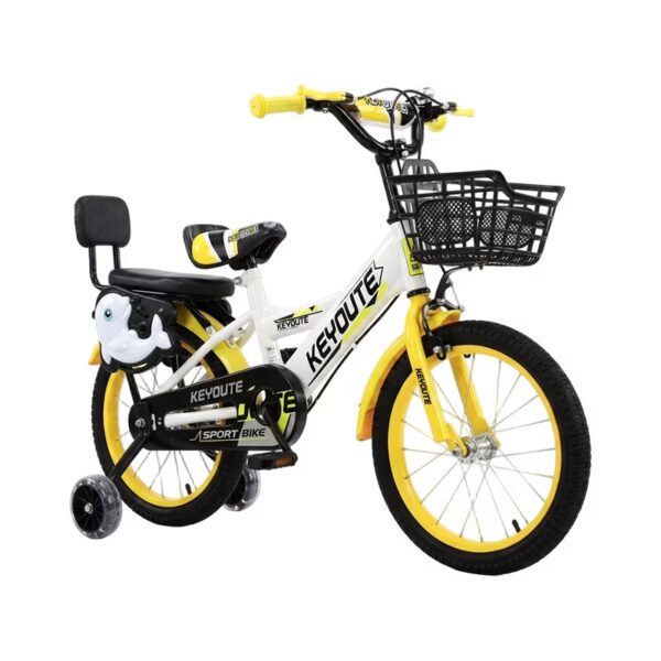 KANGDAR Kids Bike 12 Inch Children Bicycle with Training Wheels, Front Basket and Backrest, Yellow Sport Bike for Boys Girls Age 3