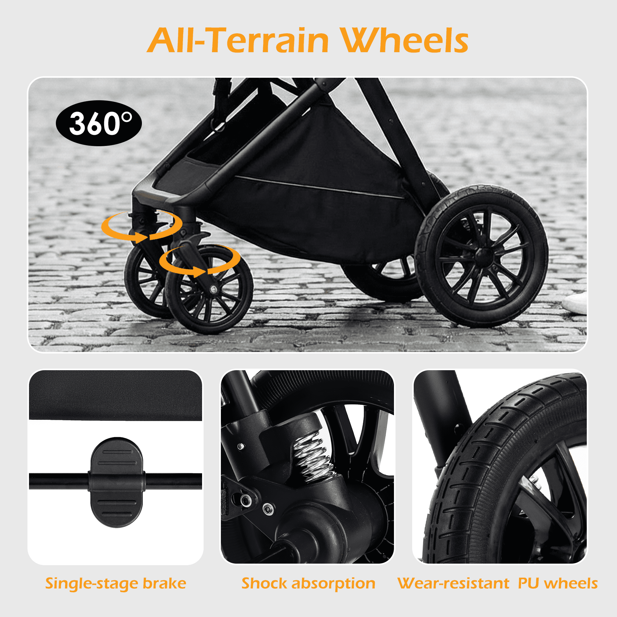 Kavellin Baby Stroller, High Landscape Infant Stroller&Reversible Seat, Foldable Pushchair with Adjustable Canopy, Cup Holder, Bug Shield, Rain Shield, Storage Bag-One Hand Fold (Black) - Image 5