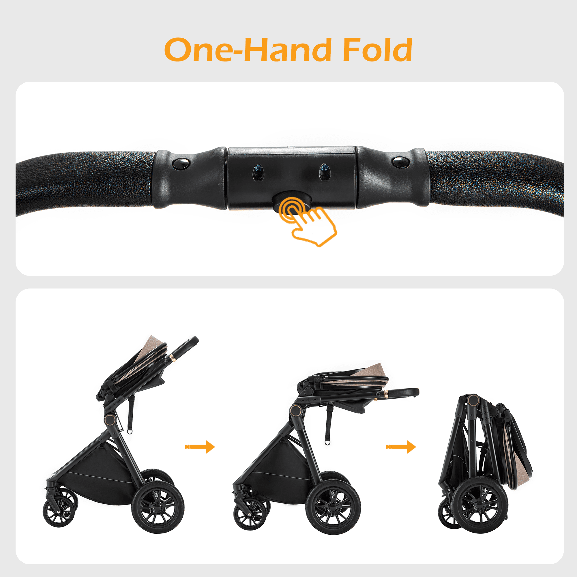 Kavellin Baby Stroller, High Landscape Infant Stroller&Reversible Seat, Foldable Pushchair with Adjustable Canopy, Cup Holder, Bug Shield, Rain Shield, Storage Bag-One Hand Fold (Black) - Image 4
