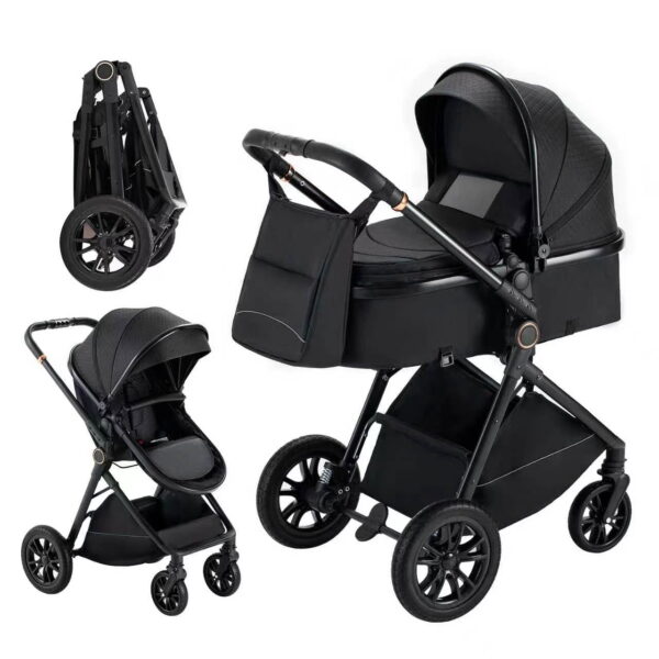 Kavellin Baby Stroller, High Landscape Infant Stroller&Reversible Seat, Foldable Pushchair with Adjustable Canopy, Cup Holder, Bug Shield, Rain Shield, Storage Bag-One Hand Fold (Black)