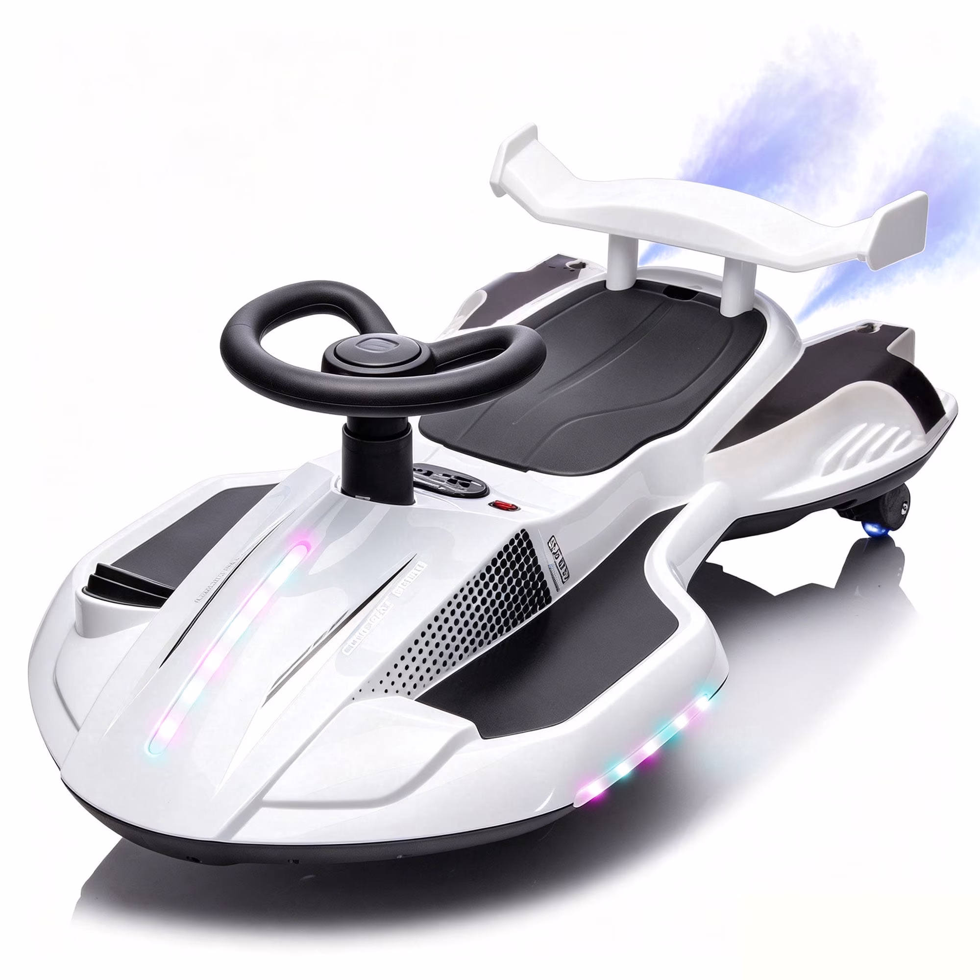 KEEPSUN 12V Electric Wiggle Car for Kids, 2 in 1 Swing Ride on Toy, Drift Car with Spray, Flashing 360° Swivel Wheels, Music, Bluetooth, Anti-Rollover, Gift for Boys Girls Ages 3-8 - White