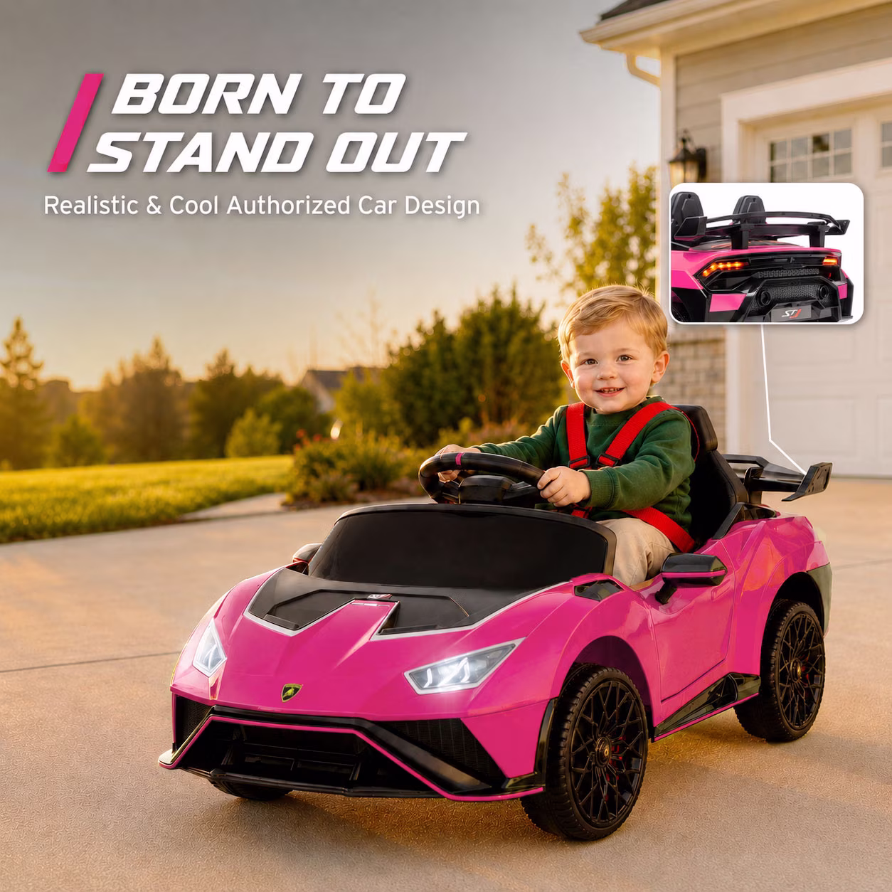 KEEPSUN 12V Ride On Toys for Kids, Licensed Lamborghini Ride On Car w/Remote Control, 3-Speed, Bluetooth & Music, Electric Car for Toddler Ages 1-3, Ideal Gift for Boys Girls - Pink - Image 5