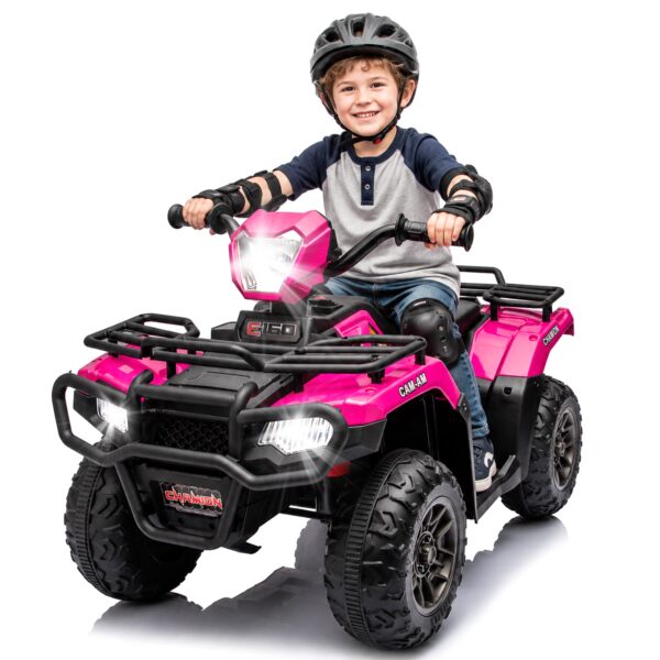 KEEPSUN 24V Kids ATV, Ride on Toys for Toddlers, 4 Wheeler Electric Quad with Music, Spring Suspension, LED Lights, 2 Storage Racks, Ride On Car Gift for Boys Girls Ages 2-4 - Pink