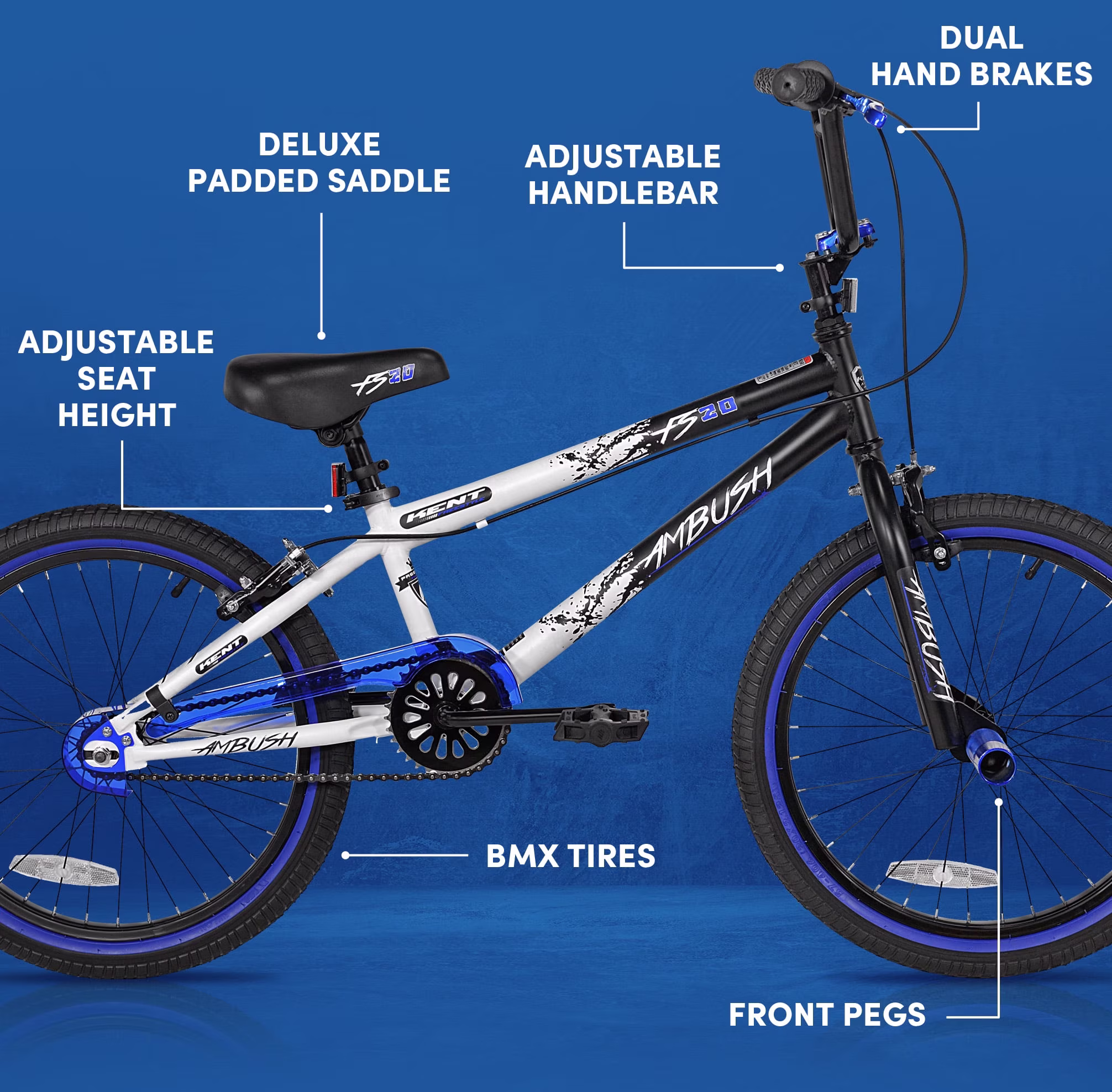 Kent Bicycles Ambush Boys' 20" BMX Kid Bike, Blue - Image 2