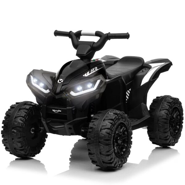 KerryYoo AT2 12V ATV Ride on, Electric Car for Kids, 4 Wheels Ride on toys, Ages 3+, Remote Control, LED Lights, Music - Black