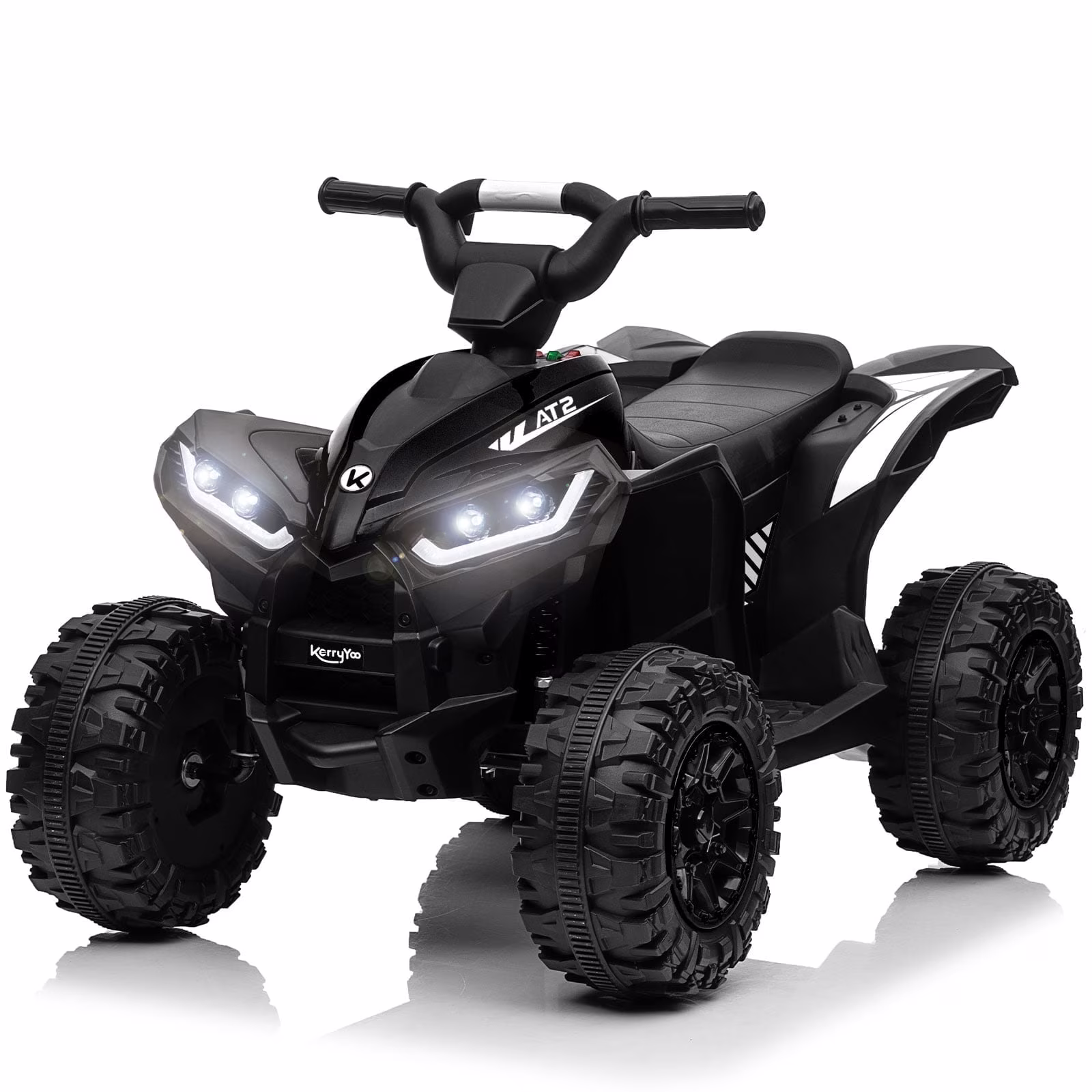 KerryYoo AT2 12V ATV Ride on, Electric Car for Kids, 4 Wheels Ride on toys, Ages 3+, Remote Control, LED Lights, Music - Black