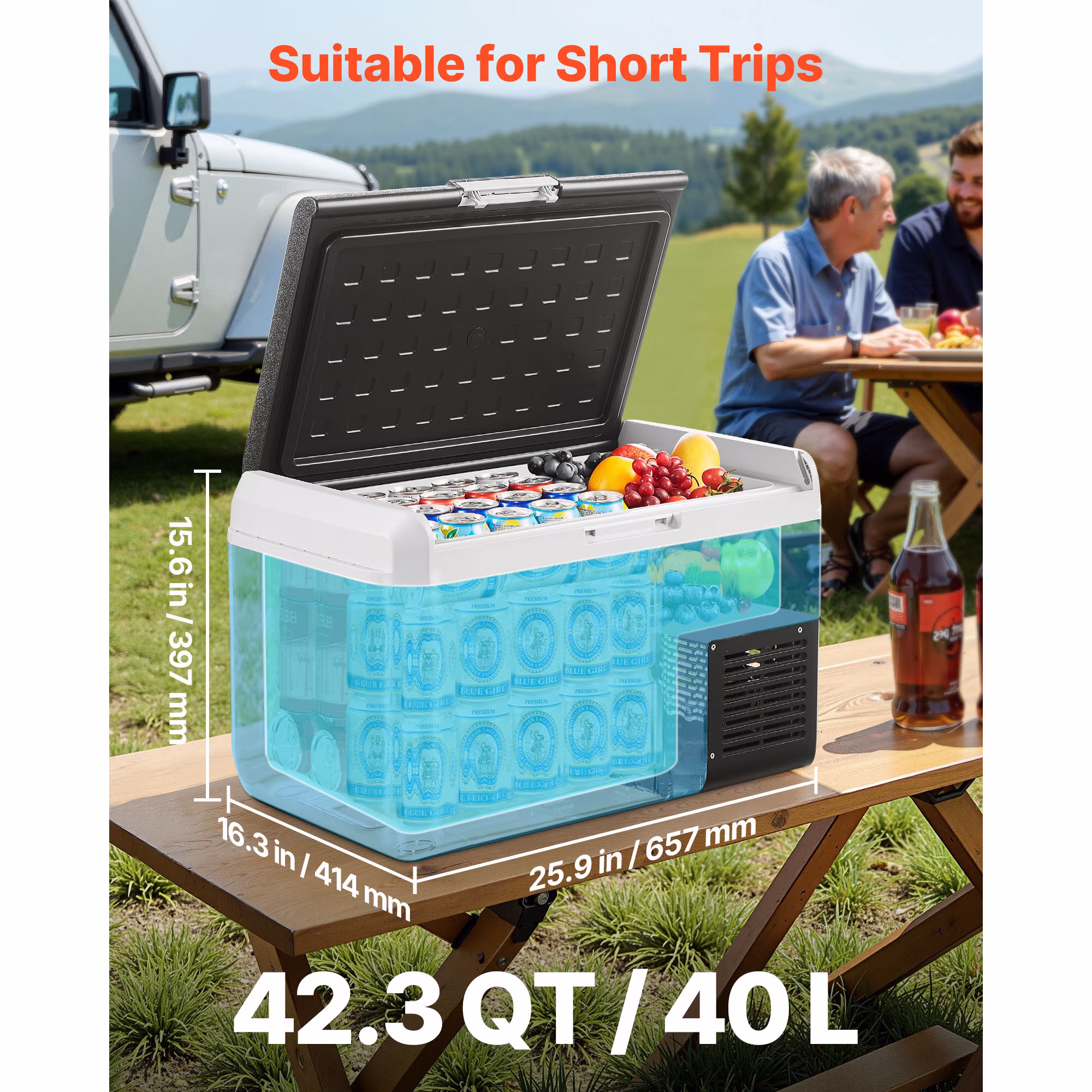 KFFKFF 12 Volt Car Refrigerator, 42.3QT/40L Portable Fridge,Car Freezer Compressor Cooler -4℉~68℉,Freezer Fridge Cooler for RV,Camping - Image 4