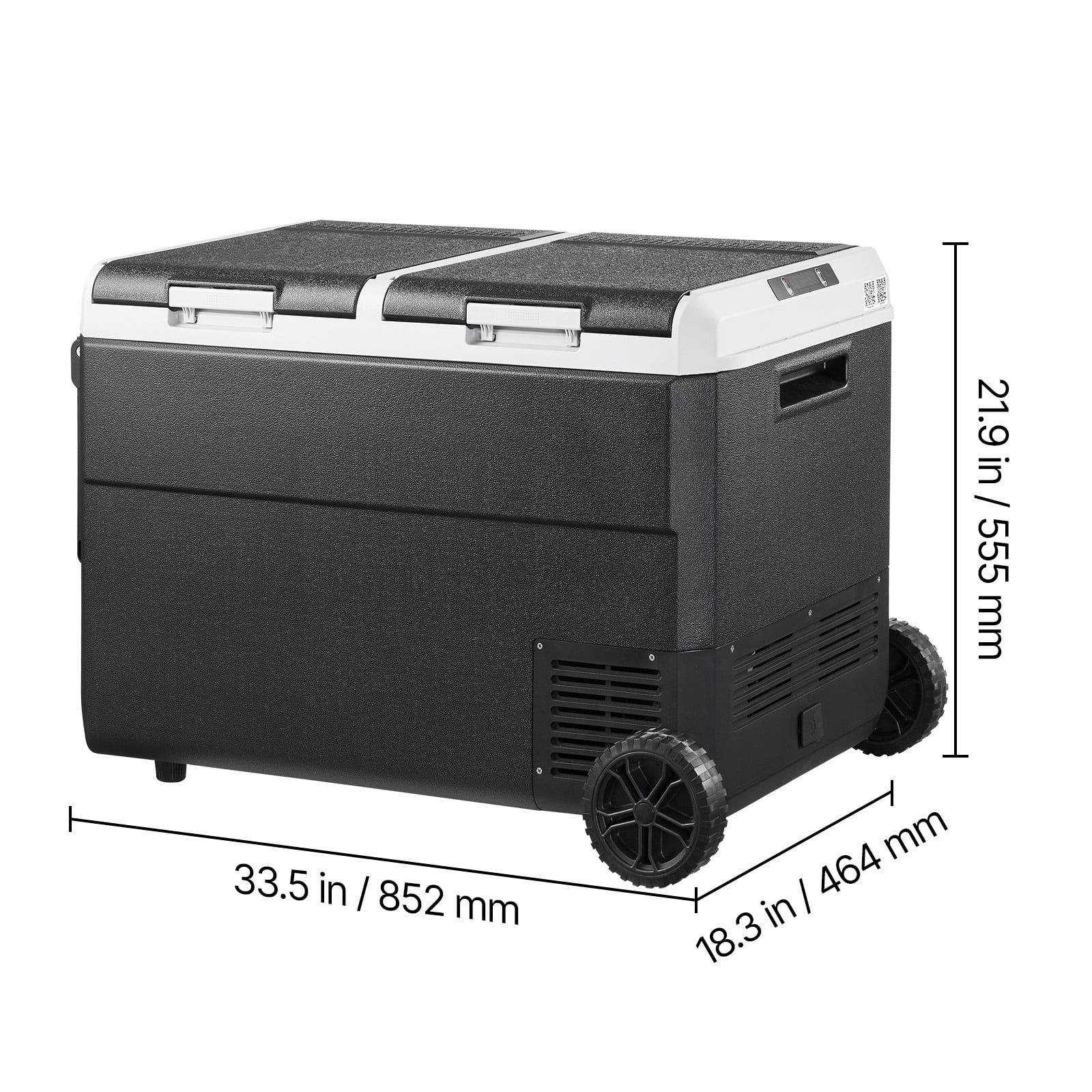 KFFKFF 12 Volt Portable Car Refrigerator, 100.4QT/95L Dual Zone Electric Cooler with Wheels and Handle, -4℉~68℉, 12/24V DC and 100-240V AC Compressor Freezer for Camping, Travel, RV, and Outdoor Use - Image 2