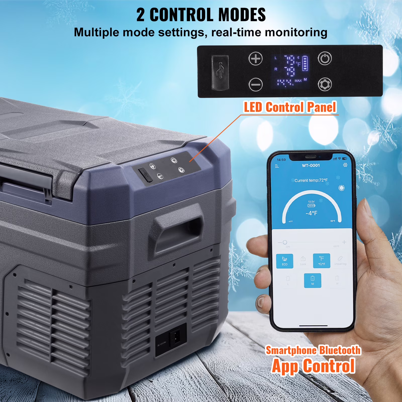 KFFKFF 12V Car Refrigerator, 25QT Electric Cooler DC/AC, -4℉~68℉, Freezer Fridge Cooler APP Control Camping, RV, and Outdoor Use - Image 5