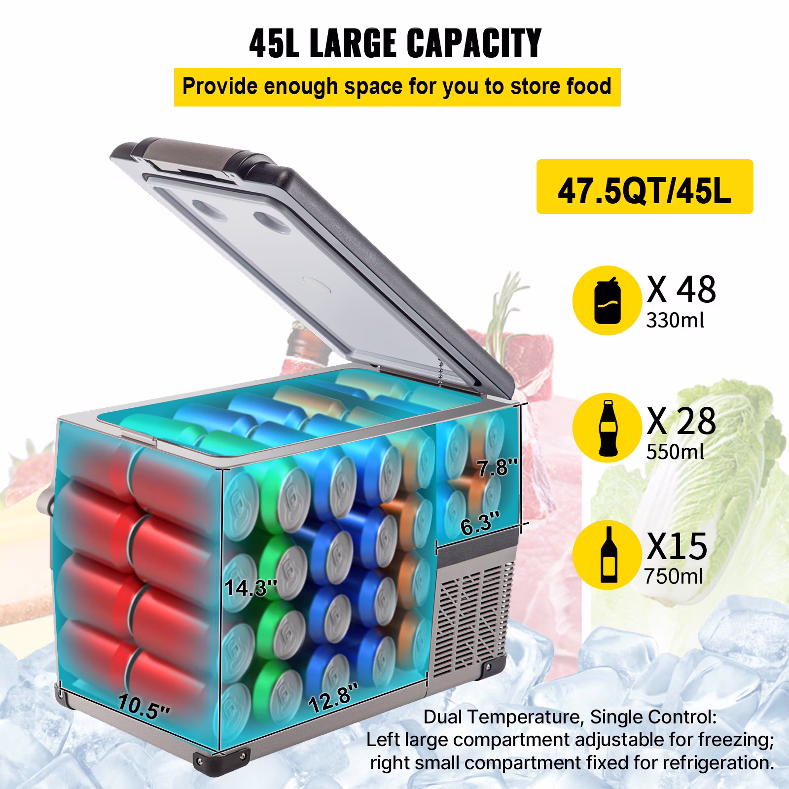 KFFKFF 12V Car Refrigerator 48 Quart(45L), App Control(-4℉~68℉) Electric Freezer, 12/24V DC & 110-240V AC Compact Fridge for Camping Travel Outdoor Gray - Image 3