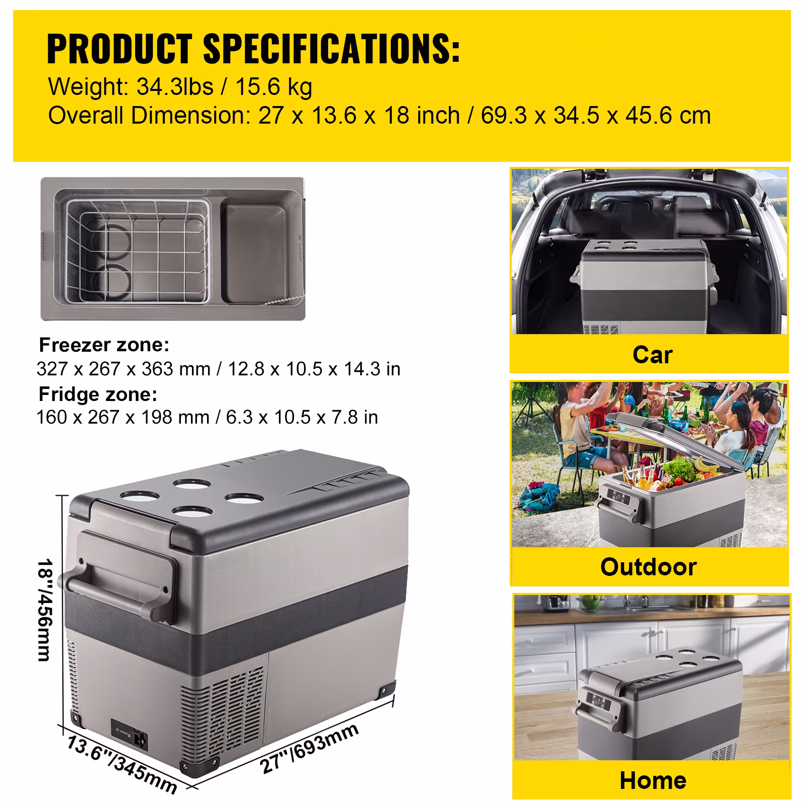 KFFKFF 12V Car Refrigerator 48 Quart(45L), App Control(-4℉~68℉) Electric Freezer, 12/24V DC & 110-240V AC Compact Fridge for Camping Travel Outdoor Gray - Image 5