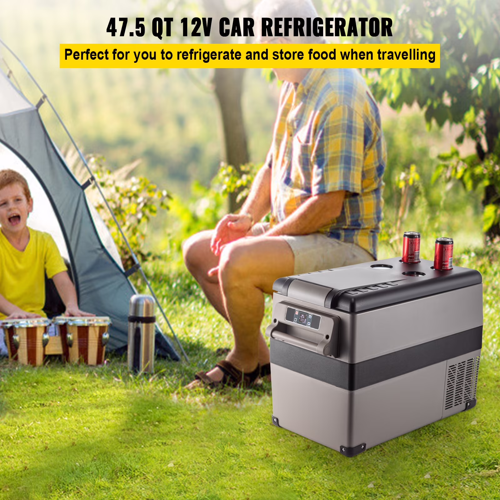 KFFKFF 12V Car Refrigerator 48 Quart(45L), App Control(-4℉~68℉) Electric Freezer, 12/24V DC & 110-240V AC Compact Fridge for Camping Travel Outdoor Gray - Image 4