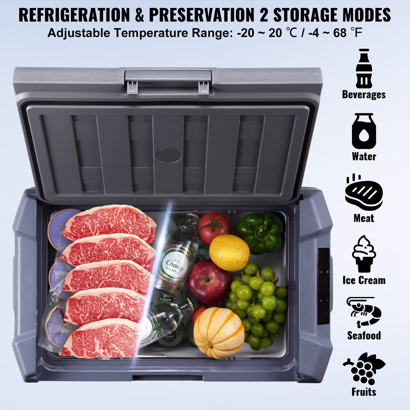 KFFKFF 12V Car Refrigerator, 52.8 QT Portable Fridge Freezer, 12/24V DC 110~240V AC -4℉ to 68℉ for RV Camping, Travel, Truck, Home - Image 3