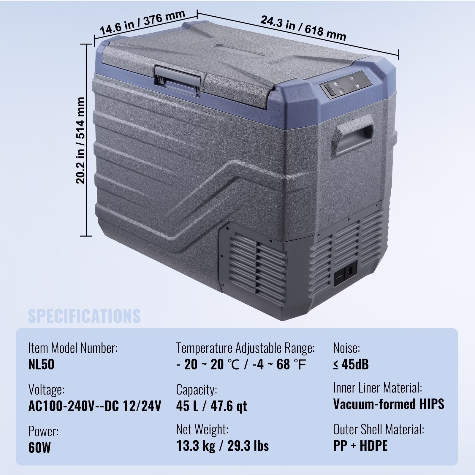 KFFKFF 12V Car Refrigerator, 52.8 QT Portable Fridge Freezer, 12/24V DC 110~240V AC -4℉ to 68℉ for RV Camping, Travel, Truck, Home - Image 4
