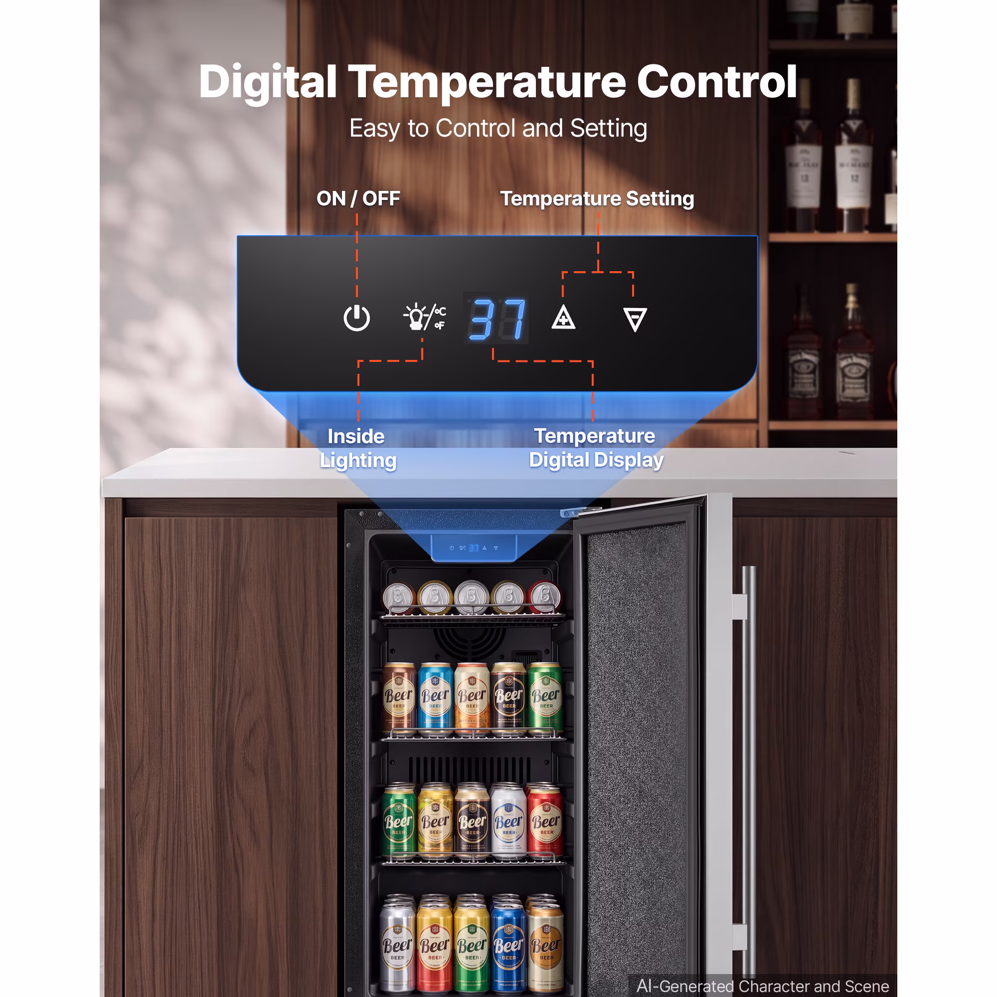 KFFKFF 15-Inch Outdoor Beverage Refrigerator, 3.0 Cu. Ft Capacity, Stainless Steel Door, Holds 94 Cans, Efficient Cooling System, Built-in or Freestanding Design for Home Bar and Patio - Image 3