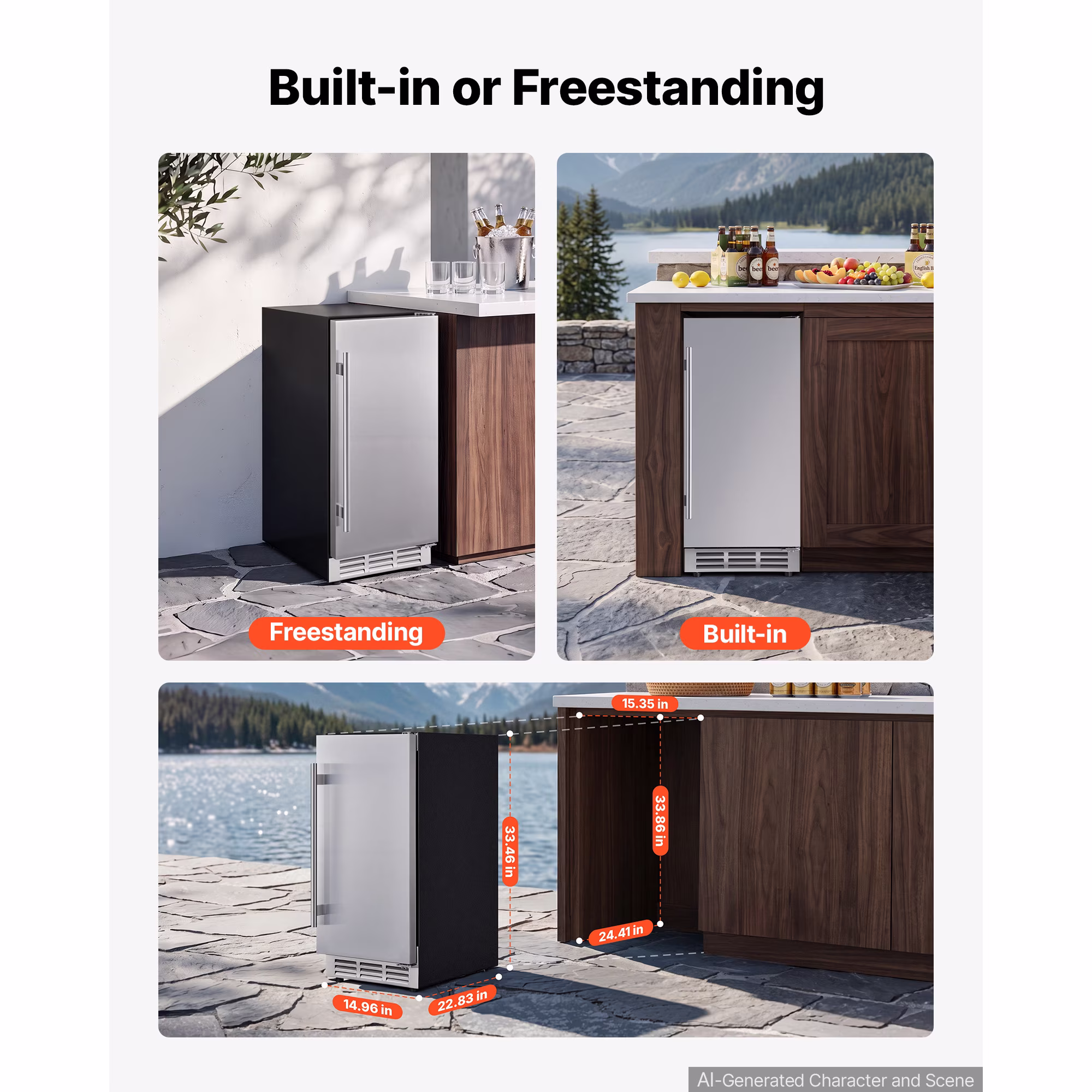 KFFKFF 15-Inch Outdoor Beverage Refrigerator, 3.0 Cu. Ft Capacity, Stainless Steel Door, Holds 94 Cans, Efficient Cooling System, Built-in or Freestanding Design for Home Bar and Patio - Image 5