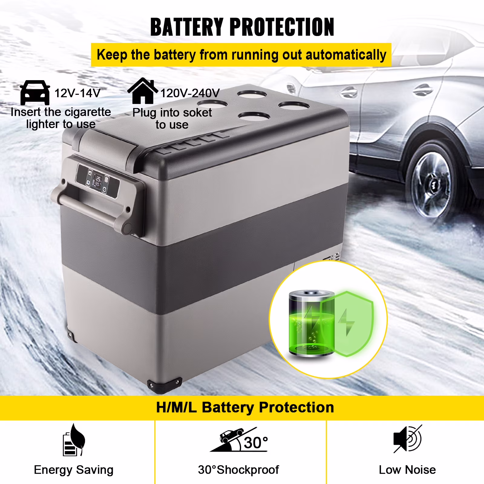 KFFKFF 55L Portable Car Refrigerator, 58 Quart Compact RV Fridge, 12/24V DC & 110-240V AC Vehicle, Car, Truck, Boat Mini Electric Freezer - Ideal for Driving - Image 4