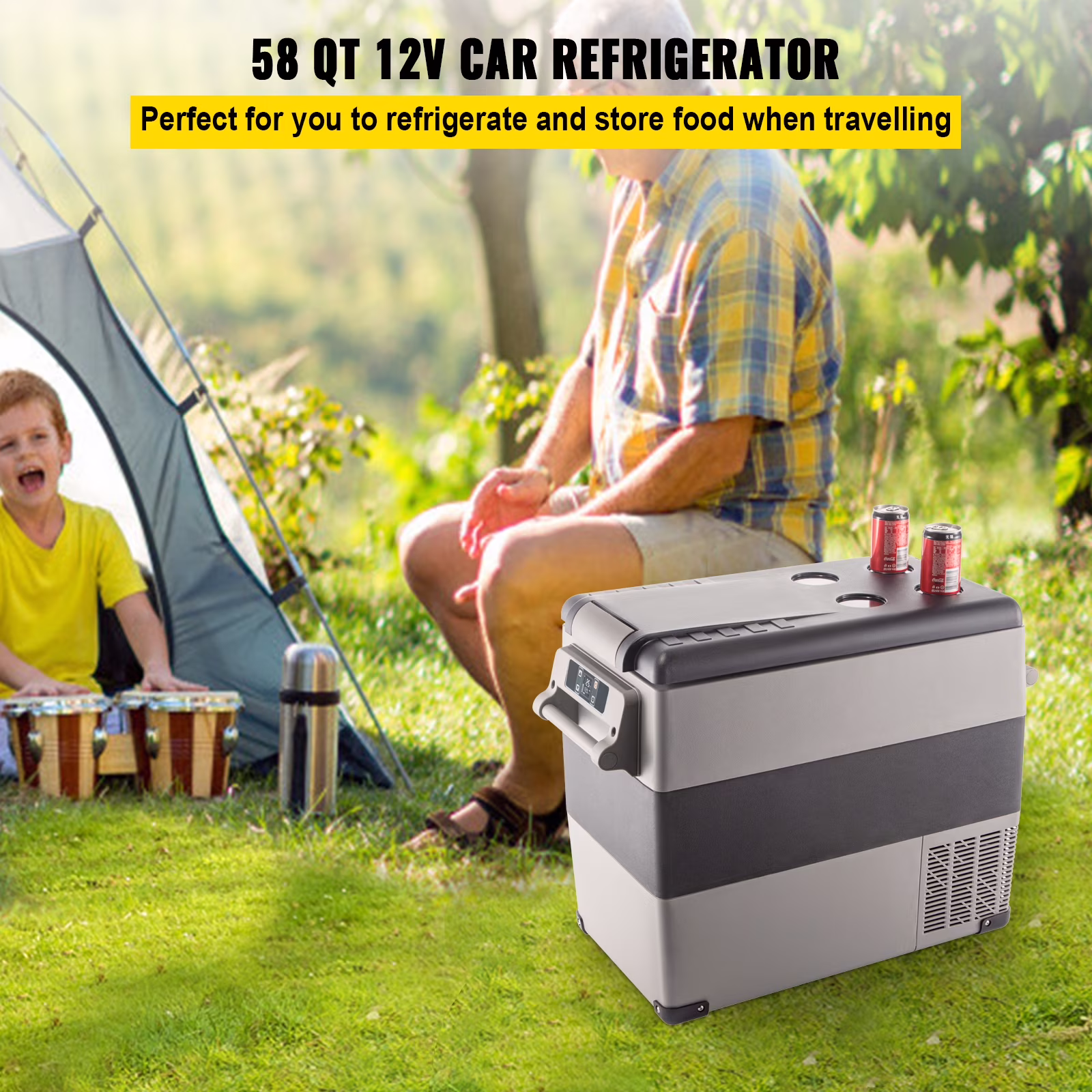 KFFKFF 55L Portable Car Refrigerator, 58 Quart Compact RV Fridge, 12/24V DC & 110-240V AC Vehicle, Car, Truck, Boat Mini Electric Freezer - Ideal for Driving - Image 2