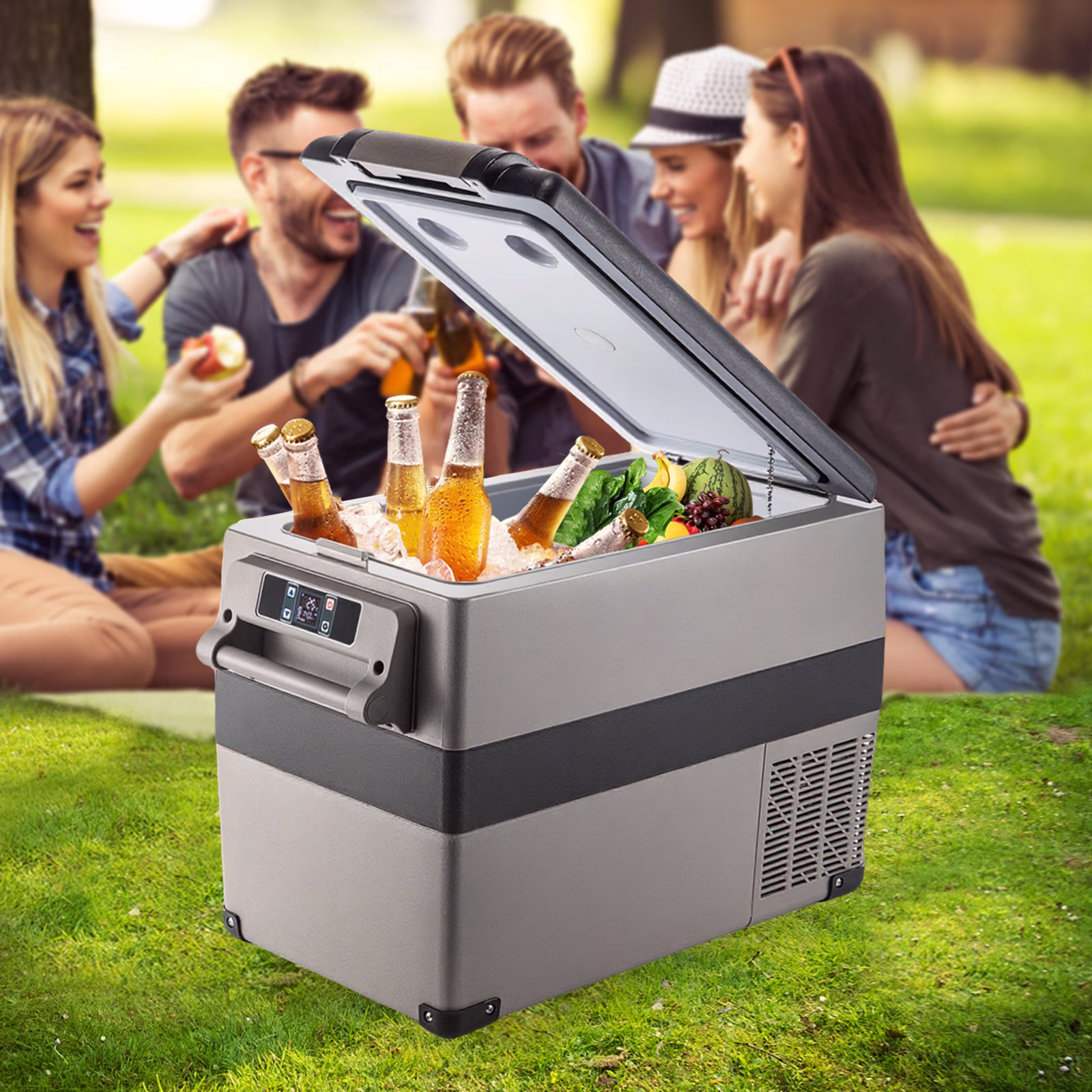 KFFKFF 55L Portable Car Refrigerator, 58 Quart Compact RV Fridge, 12/24V DC & 110-240V AC Vehicle, Car, Truck, Boat Mini Electric Freezer - Ideal for Driving